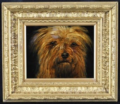 Portrait of a Terrier - Antique English Oil on Board Dog Animal Painting