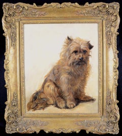 Portrait of a Terrier - Large Antique 19th Century English Dog Oil Painting