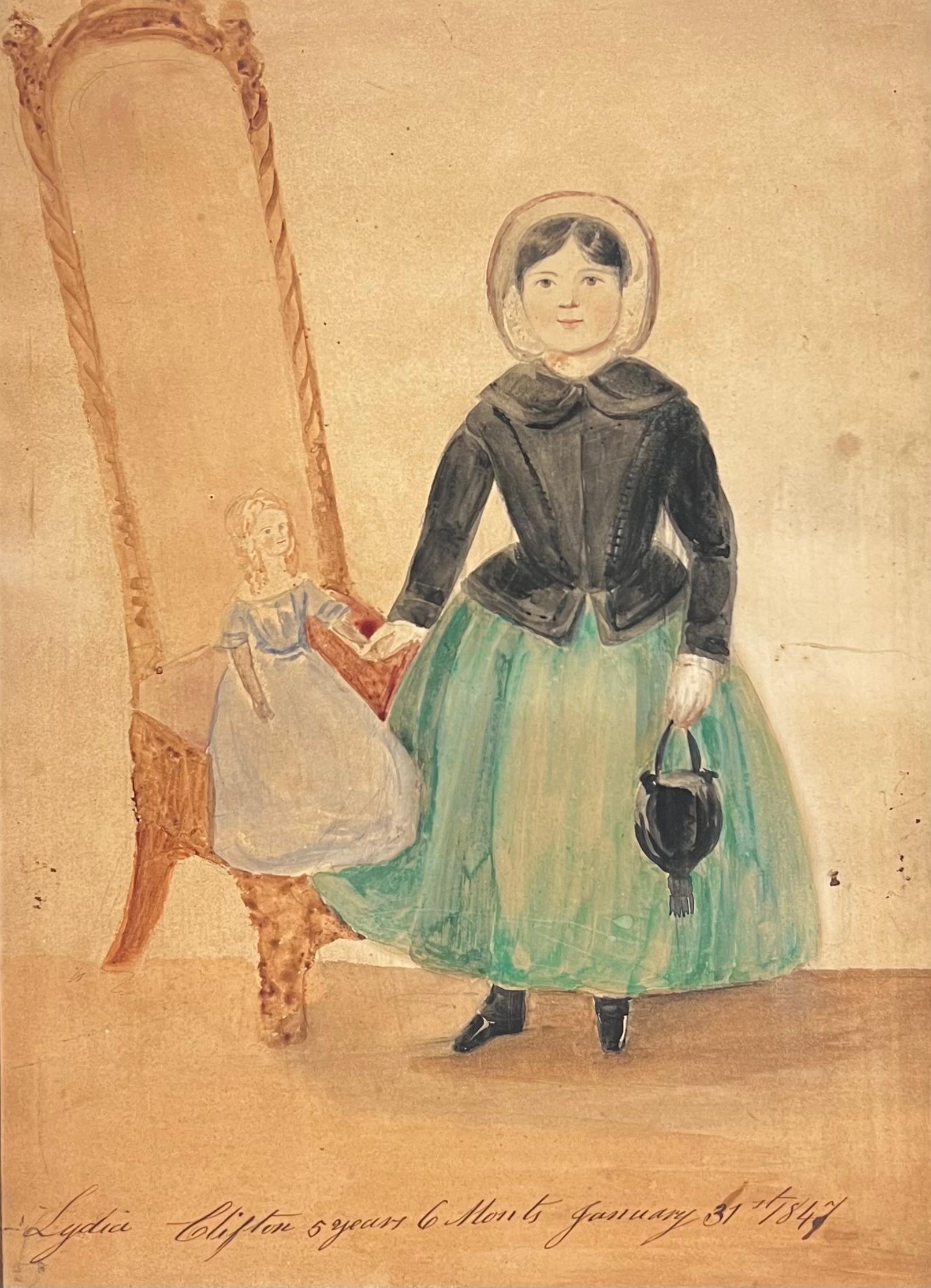 Porträt von Lydia Clifton, im Alter von 5 Jahren und 6 Monaten, datiert 31. Januar 1841 – Painting von 19th Century English School