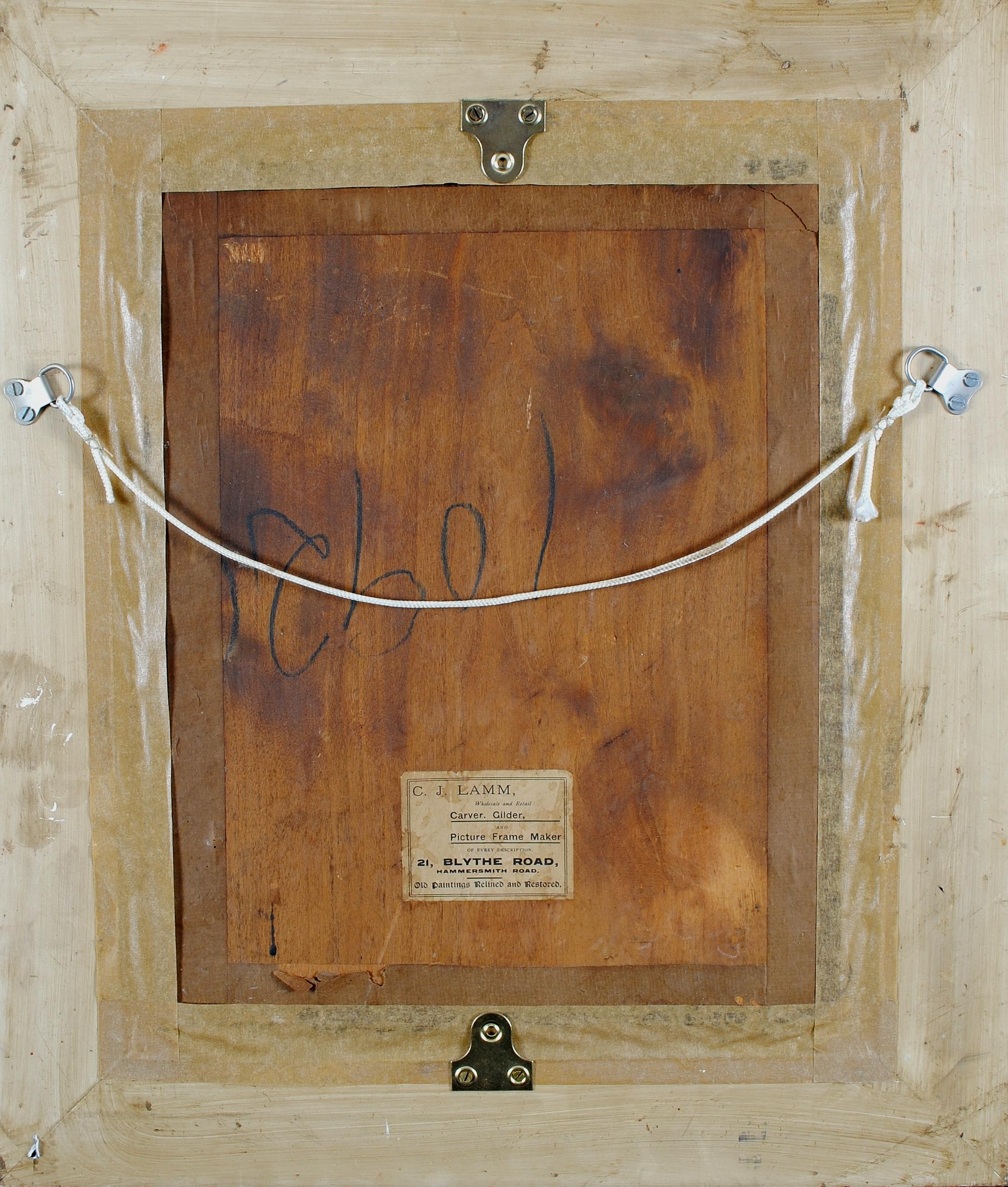 Ovejas en un establo - Siglo XIX Pintura al óleo antigua inglesa de animales gallinas en venta 4