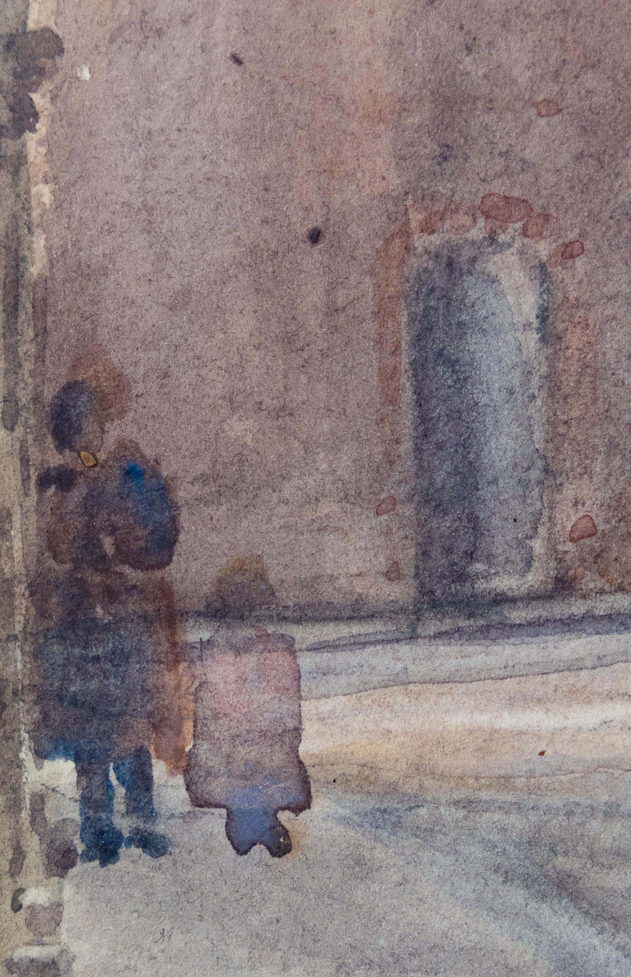 Scena di strada con signore, fine del XIX secolo - Painting di 19th Century English School