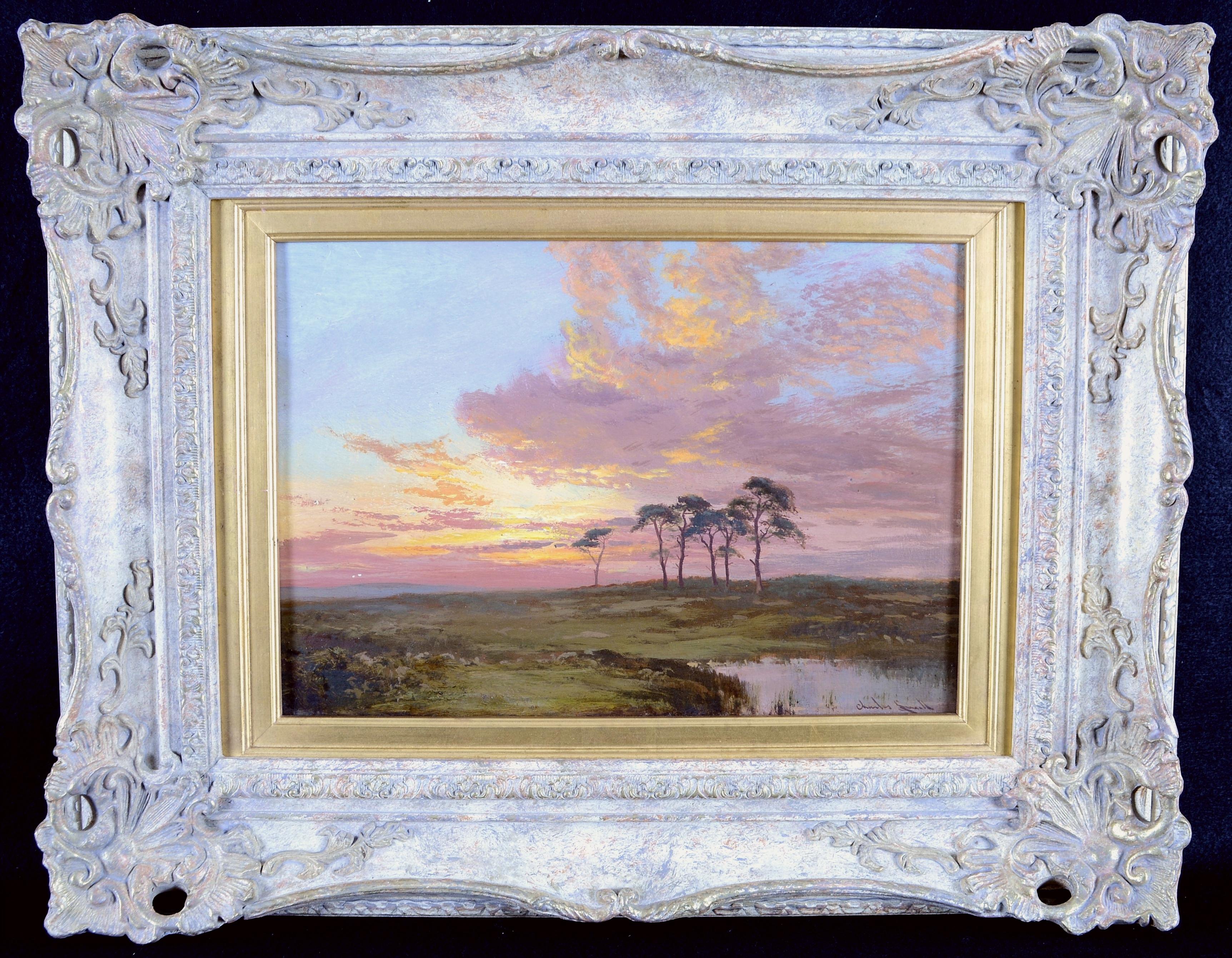 Landschaft bei Sonnenuntergang - 19. Jahrhundert Antikes English Impressionist Ölgemälde