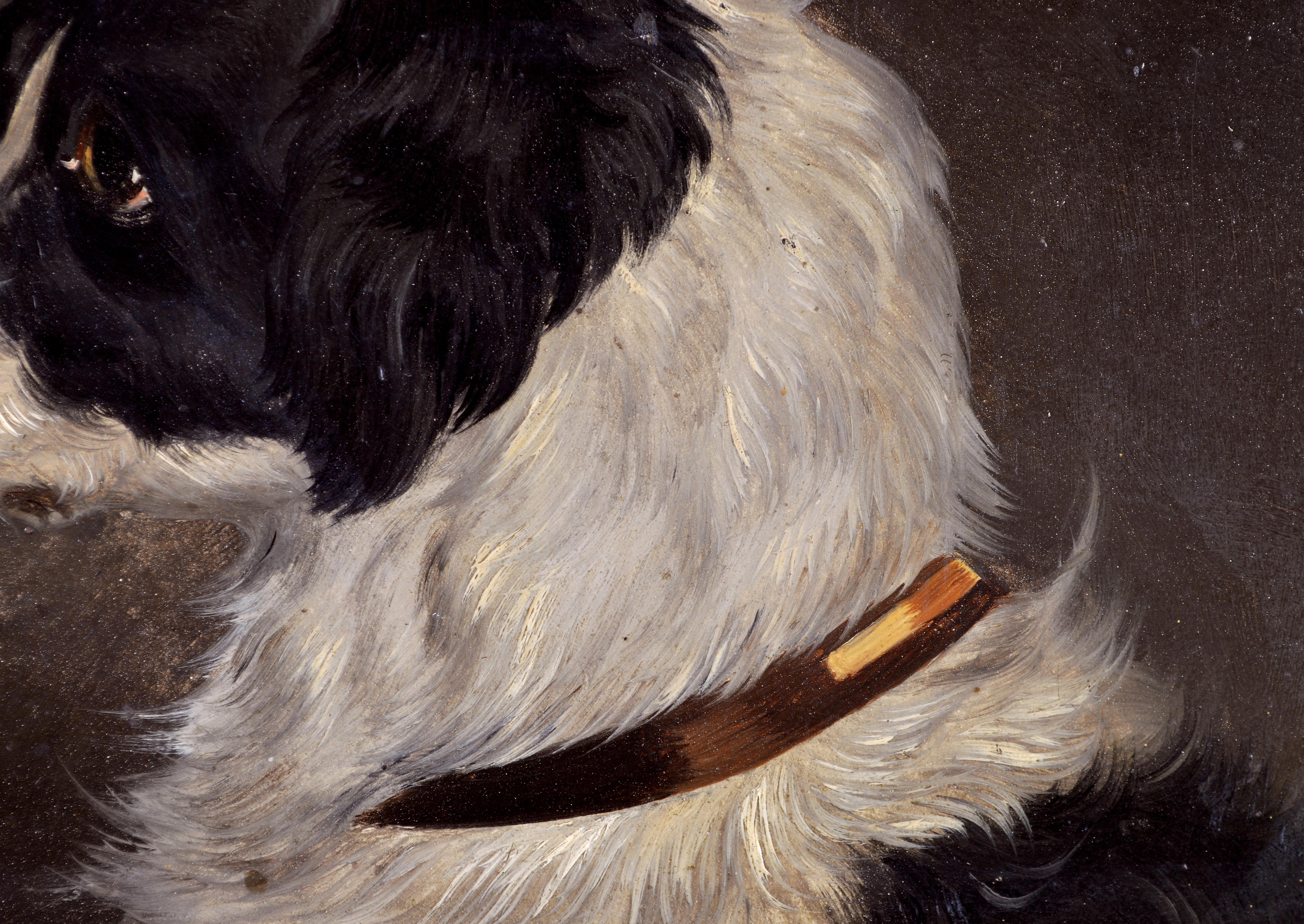 Retrato de Terrier - Pintura antigua inglesa al óleo sobre tabla del siglo XIX sobre perros en venta 1