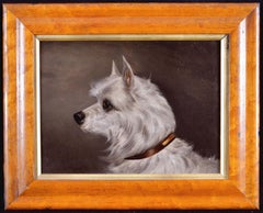 Portrait de terrier - Peinture anglaise ancienne du 19ème siècle à l'huile sur panneau