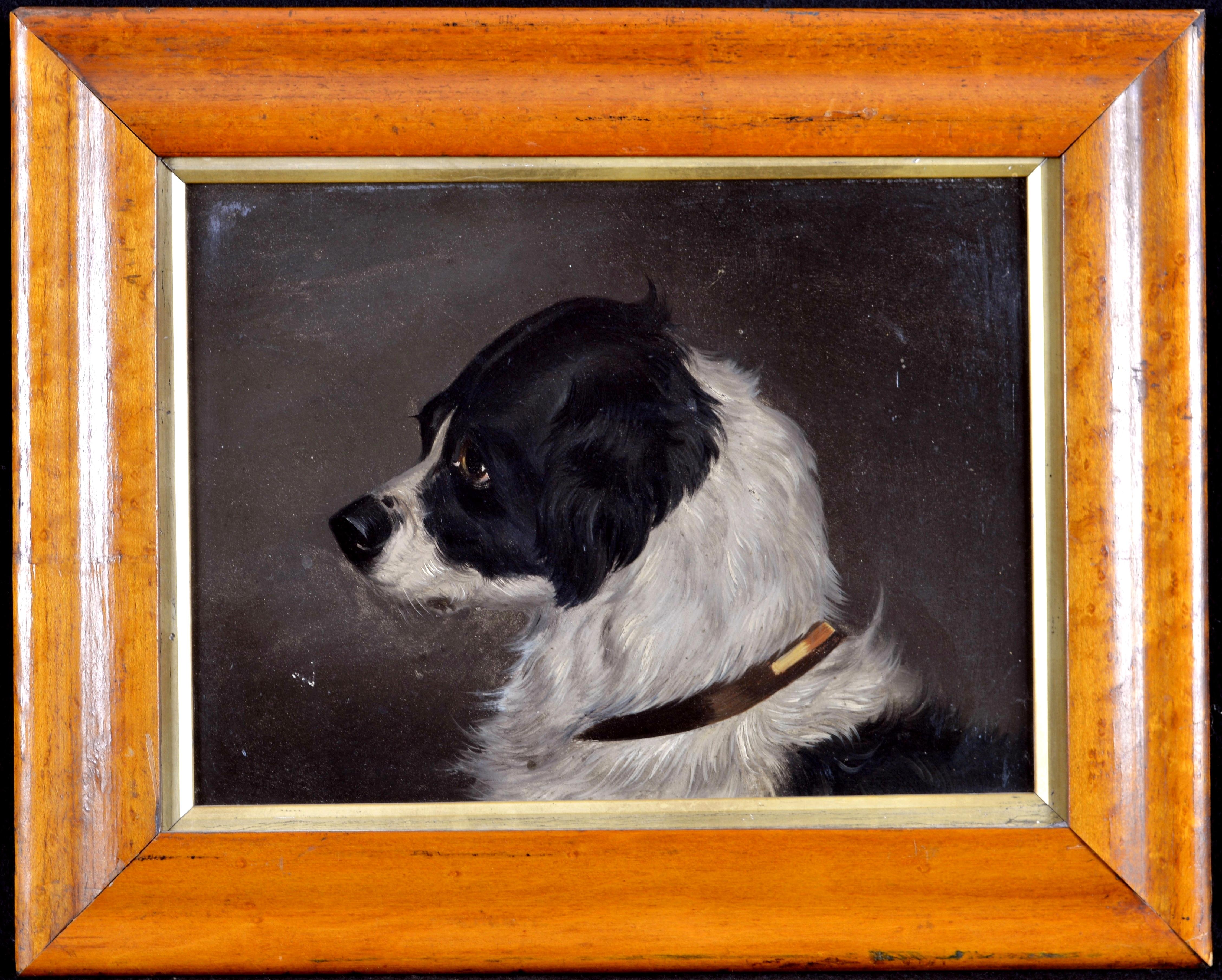 Animal Painting de 19th Century English School - Retrato de Terrier - Pintura antigua inglesa al óleo sobre tabla del siglo XIX sobre perros