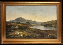 Very Large Antique Scottish Highland Loch Scene Old Cottage Beautiful Atmosphere