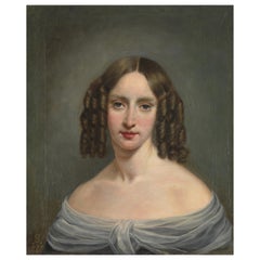 ecole anglaise du 19ème siècle:: Portrait d'une très belle dame:: Huile sur toile