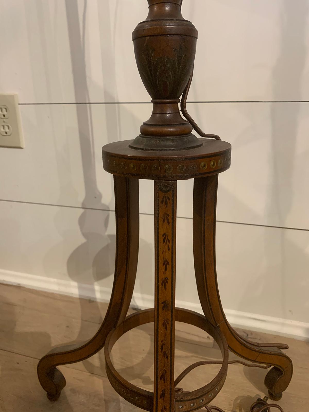 19th Century English Screen Pole as Floor Lamp with Painted Detail 7