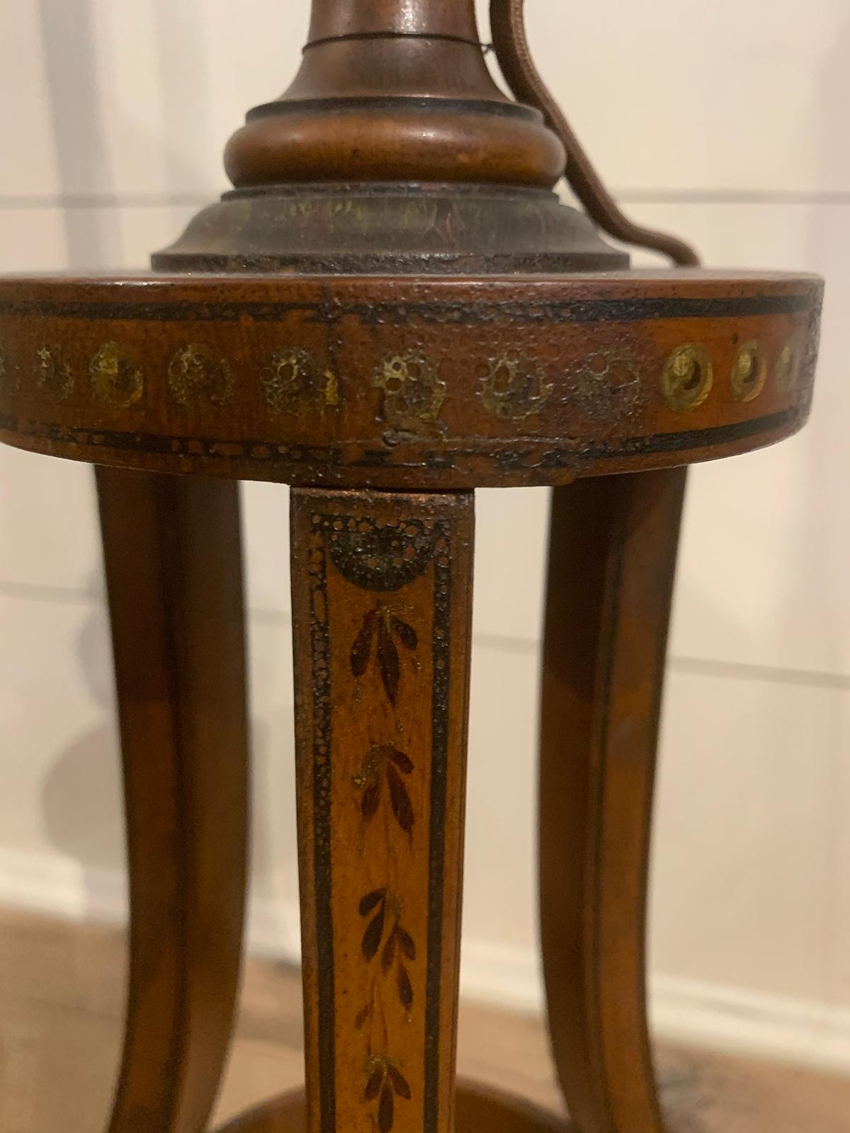 19th Century English Screen Pole as Floor Lamp with Painted Detail 8