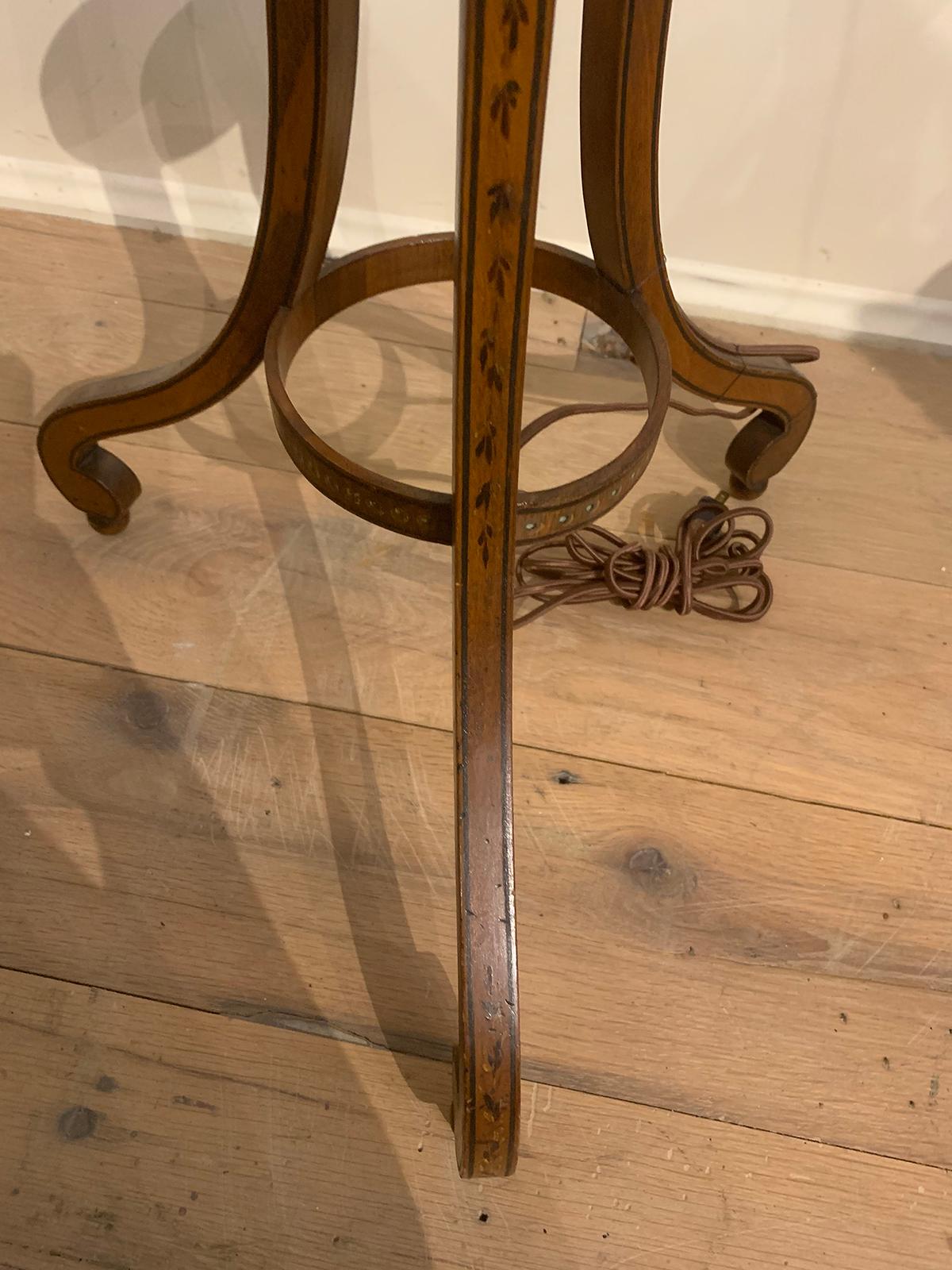 19th Century English Screen Pole as Floor Lamp with Painted Detail 9
