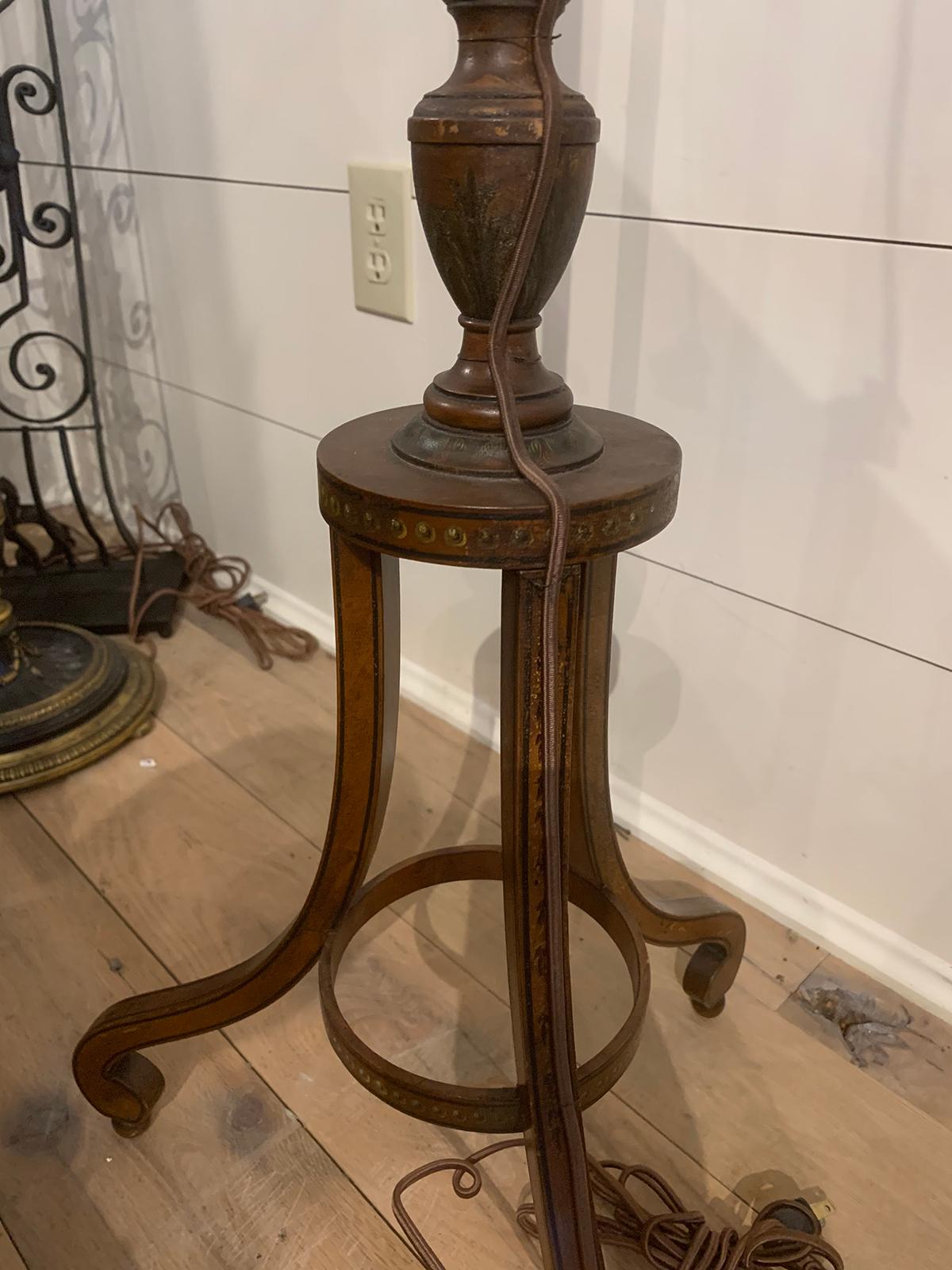 19th Century English Screen Pole as Floor Lamp with Painted Detail 11