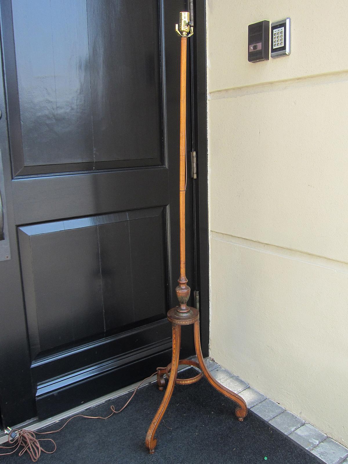 19th Century English Screen Pole as Floor Lamp with Painted Detail 14