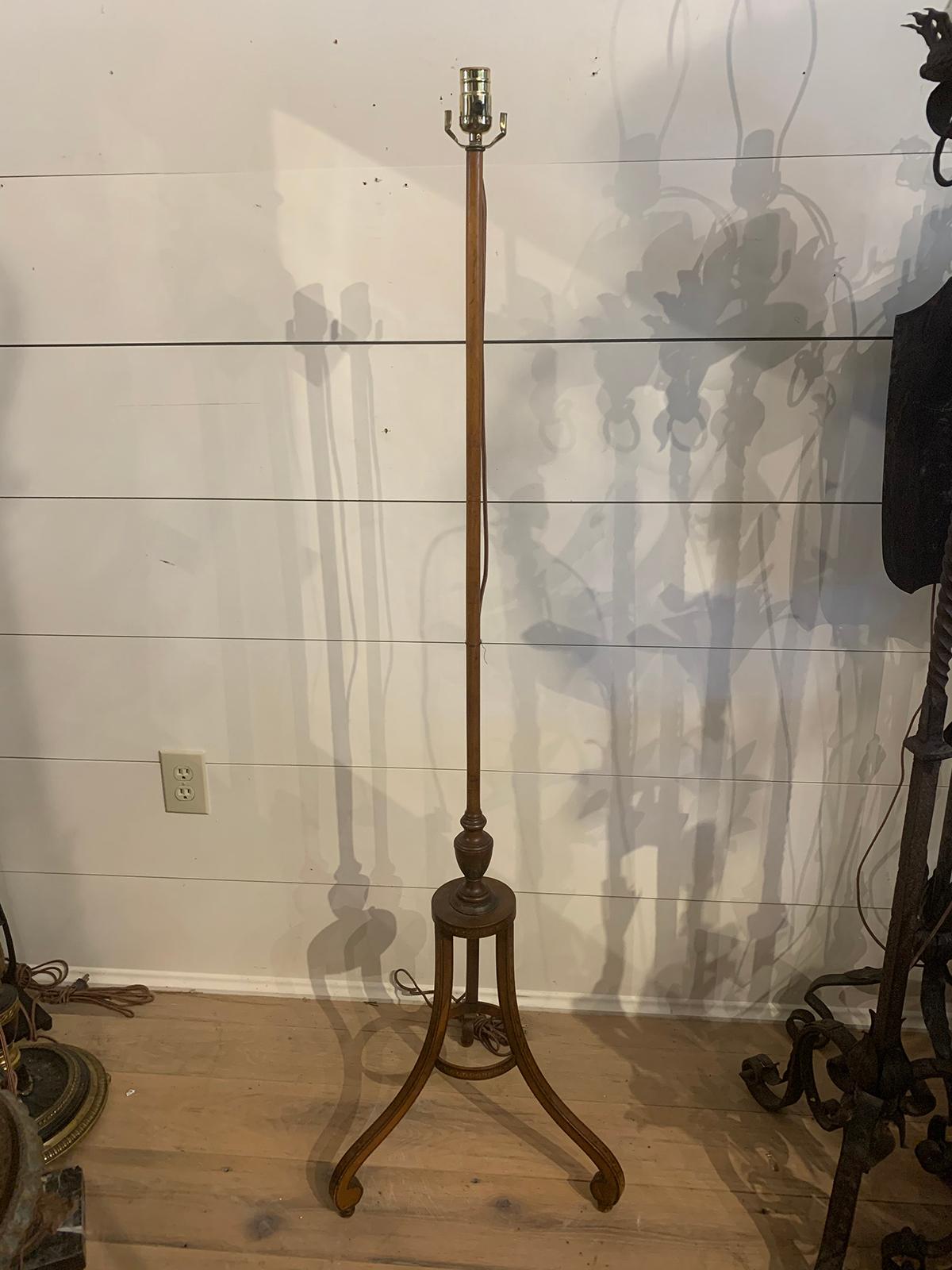 19th century English screen pole as floor lamp with painted detail
New wiring.