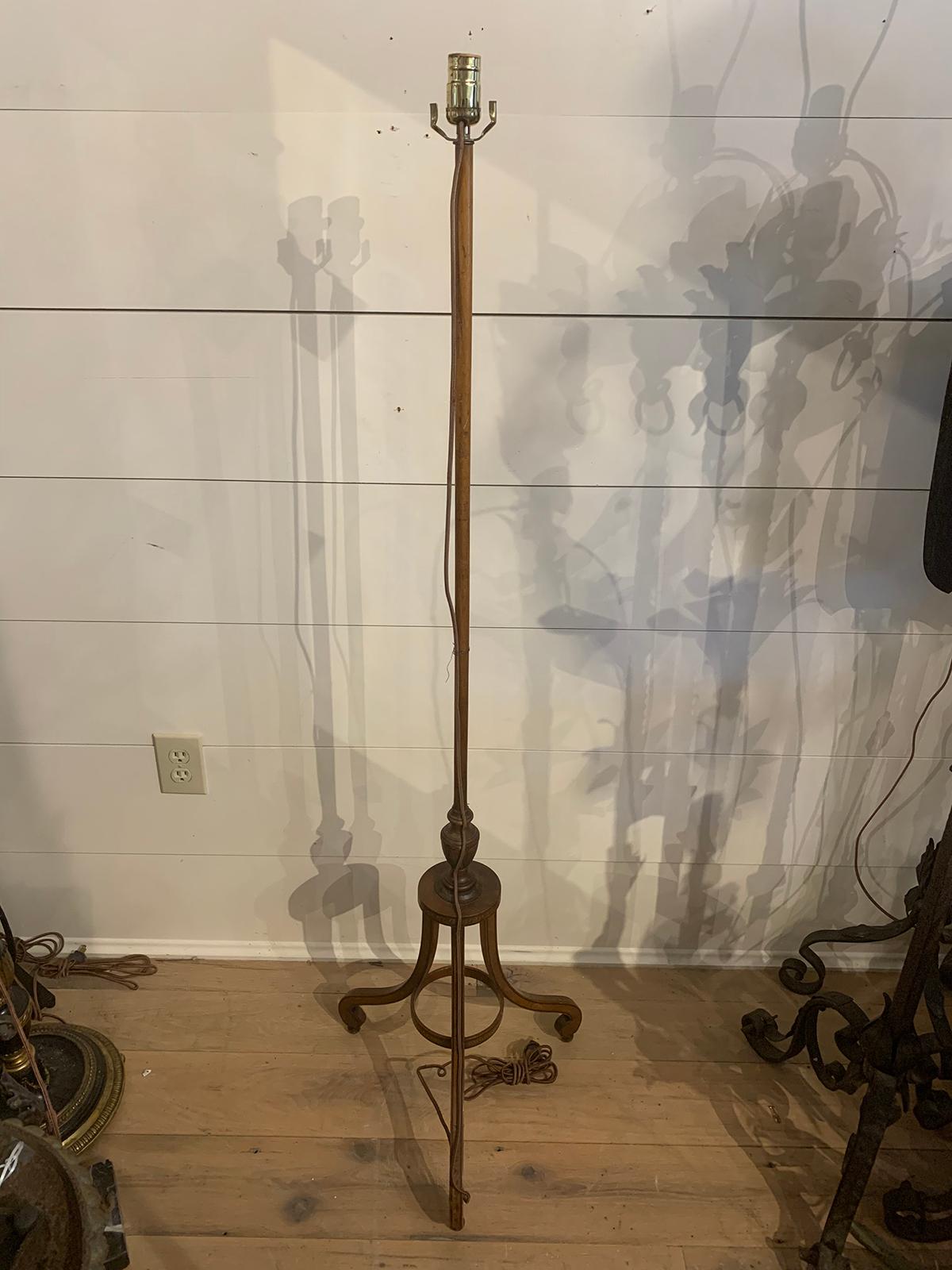19th Century English Screen Pole as Floor Lamp with Painted Detail 1