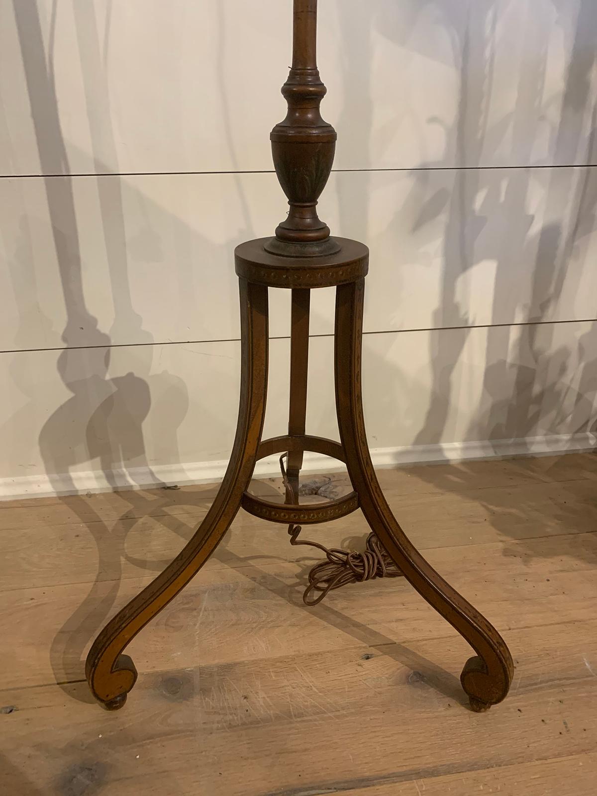 19th Century English Screen Pole as Floor Lamp with Painted Detail 5