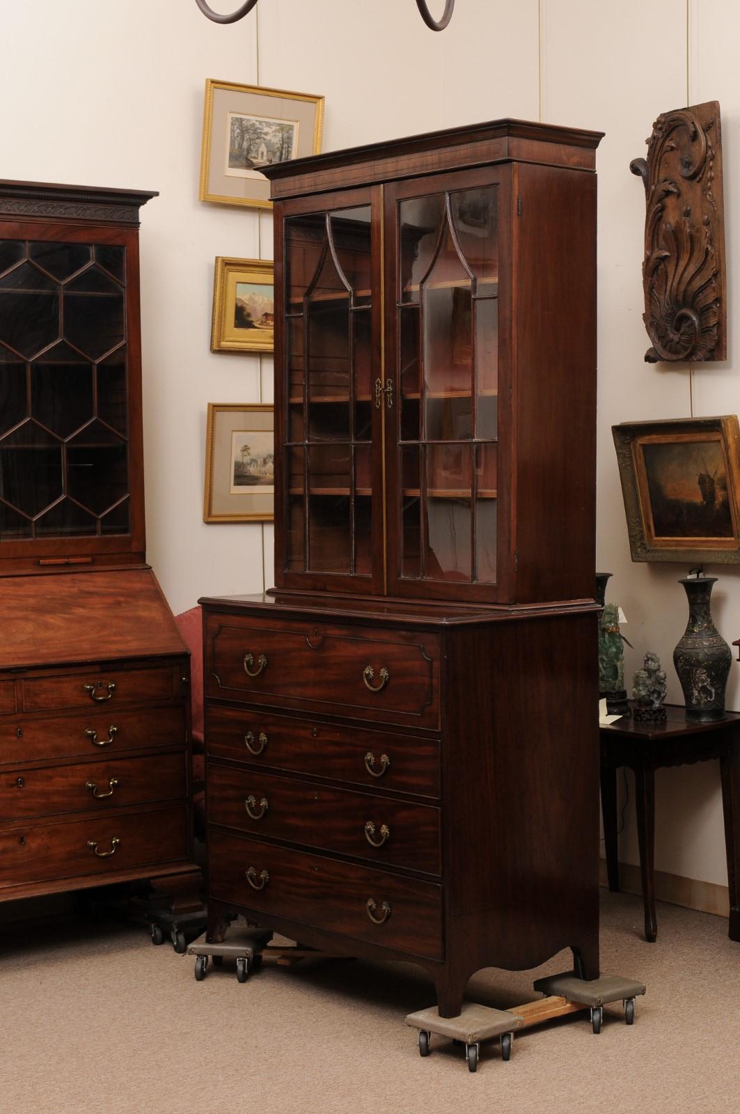  19th Century English Secretary Bookcase in Mahogany with Flat Cornice Top 13