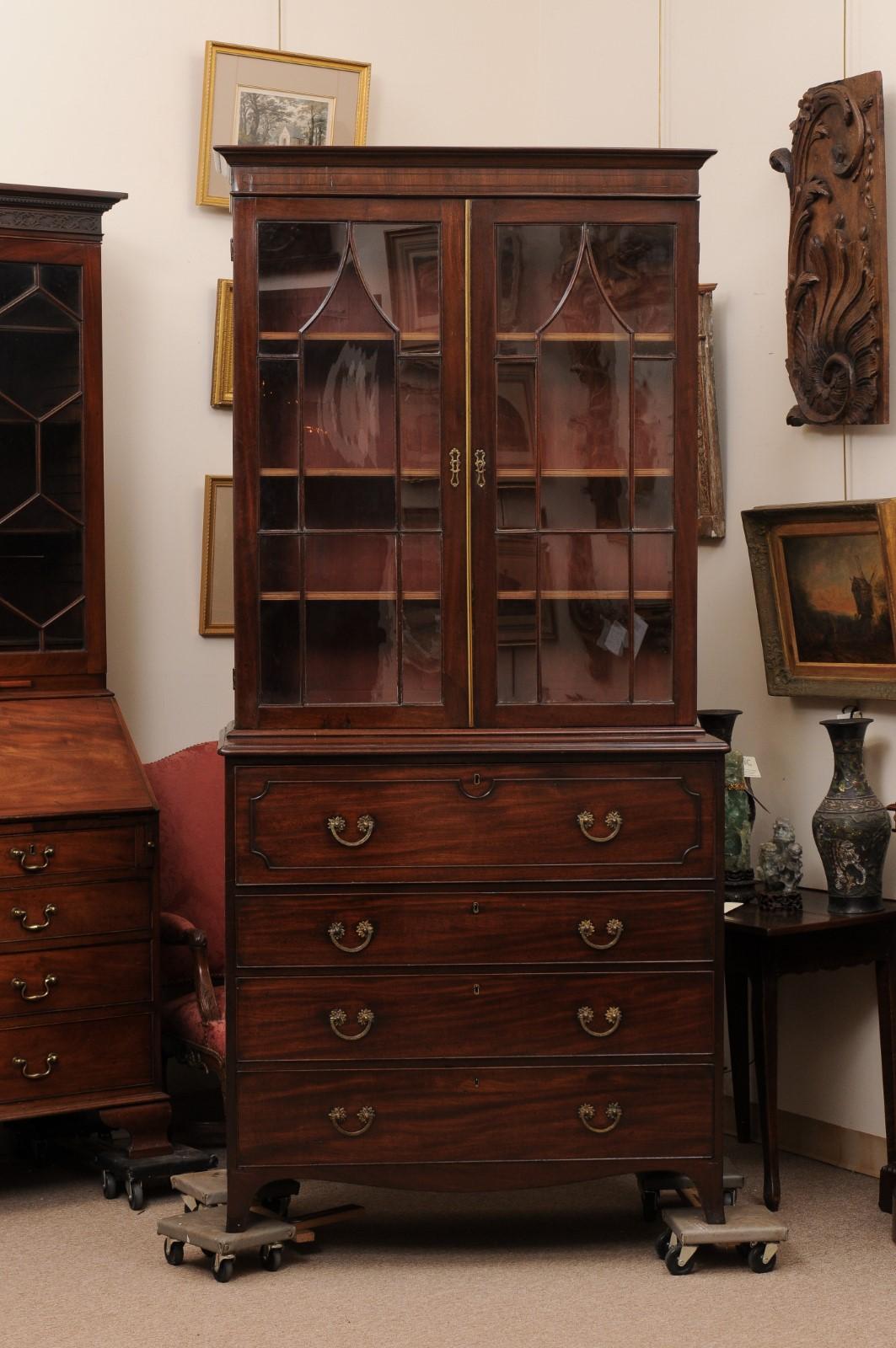  19th Century English Secretary Bookcase in Mahogany with Flat Cornice Top 14