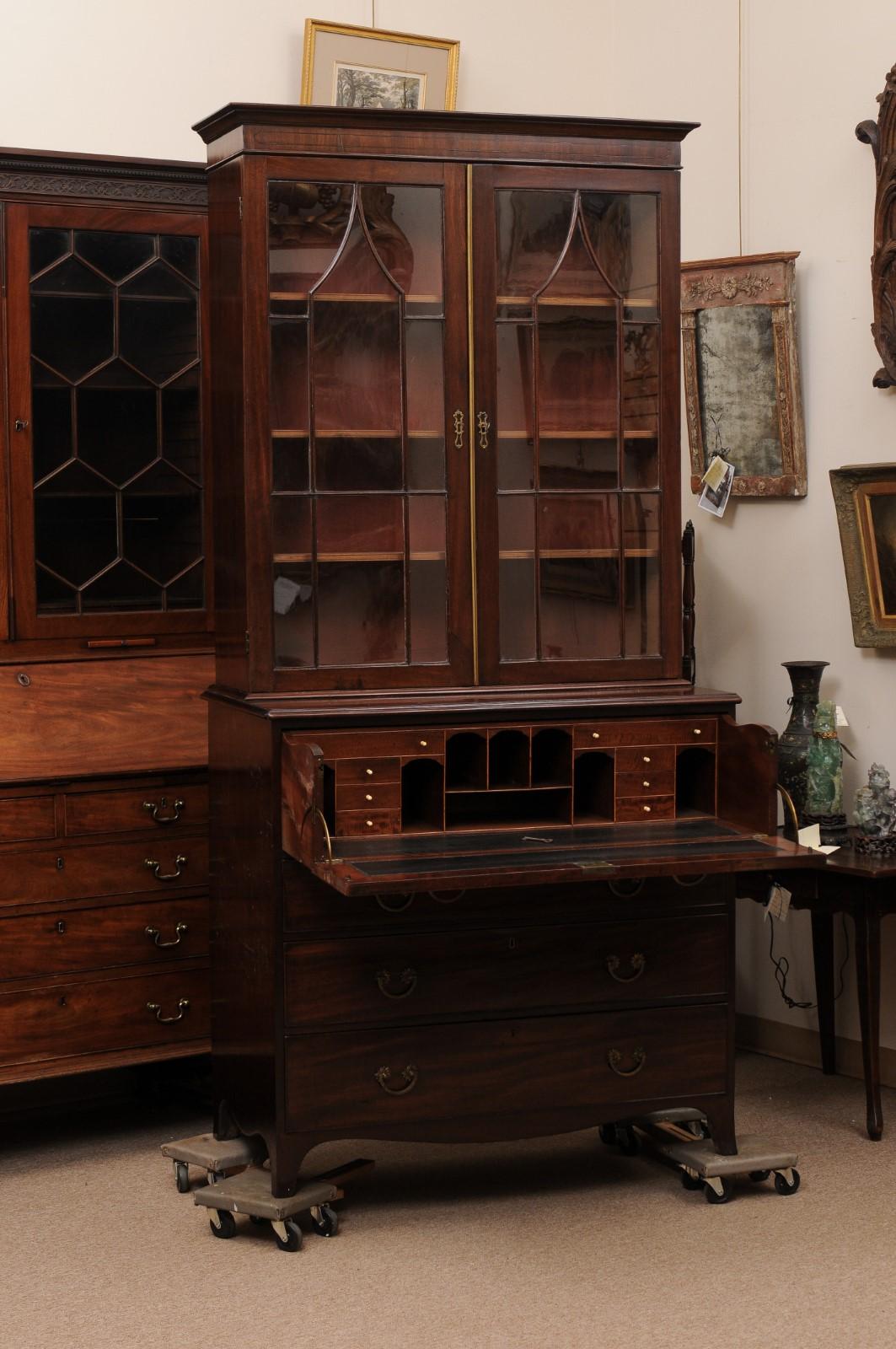  19th Century English Secretary Bookcase in Mahogany with Flat Cornice Top 3