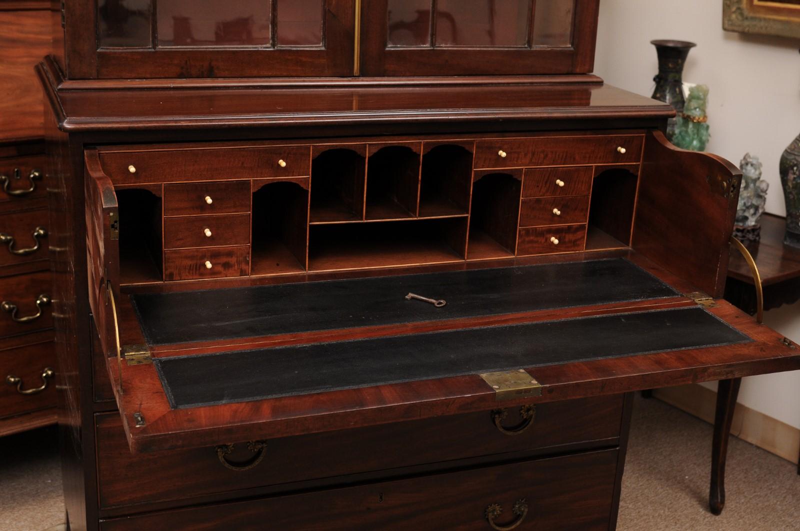  19th Century English Secretary Bookcase in Mahogany with Flat Cornice Top 4