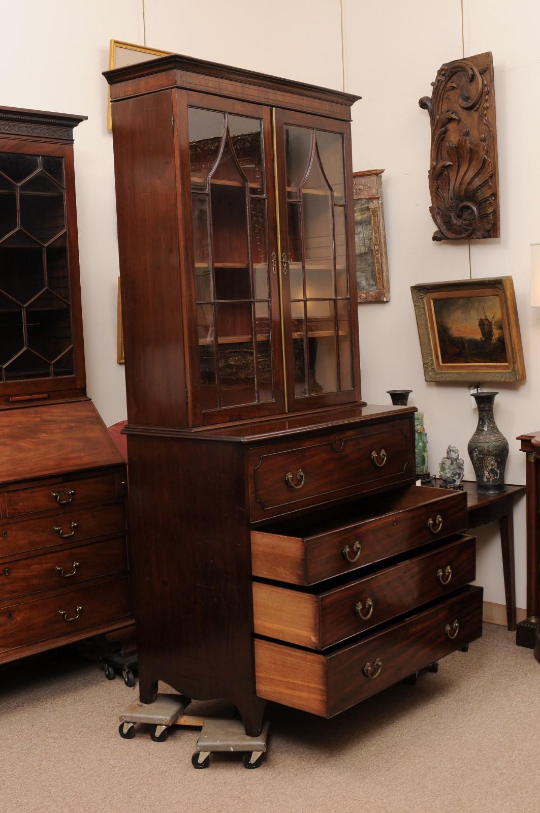  19th Century English Secretary Bookcase in Mahogany with Flat Cornice Top 6