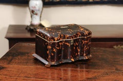 19th Century English Serpentine Front Tortoiseshell Tea Caddy