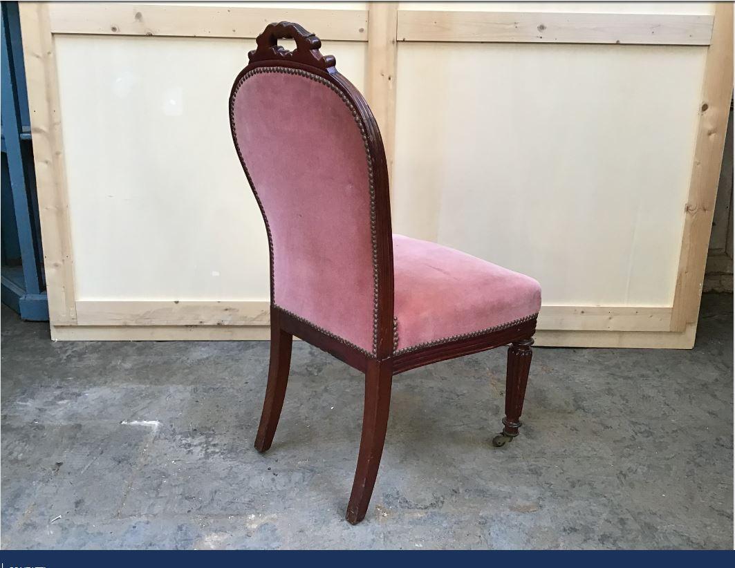 Velvet 19th Century English Set of 6 Mahogany Chairs with Original Upholstery, 1890s For Sale