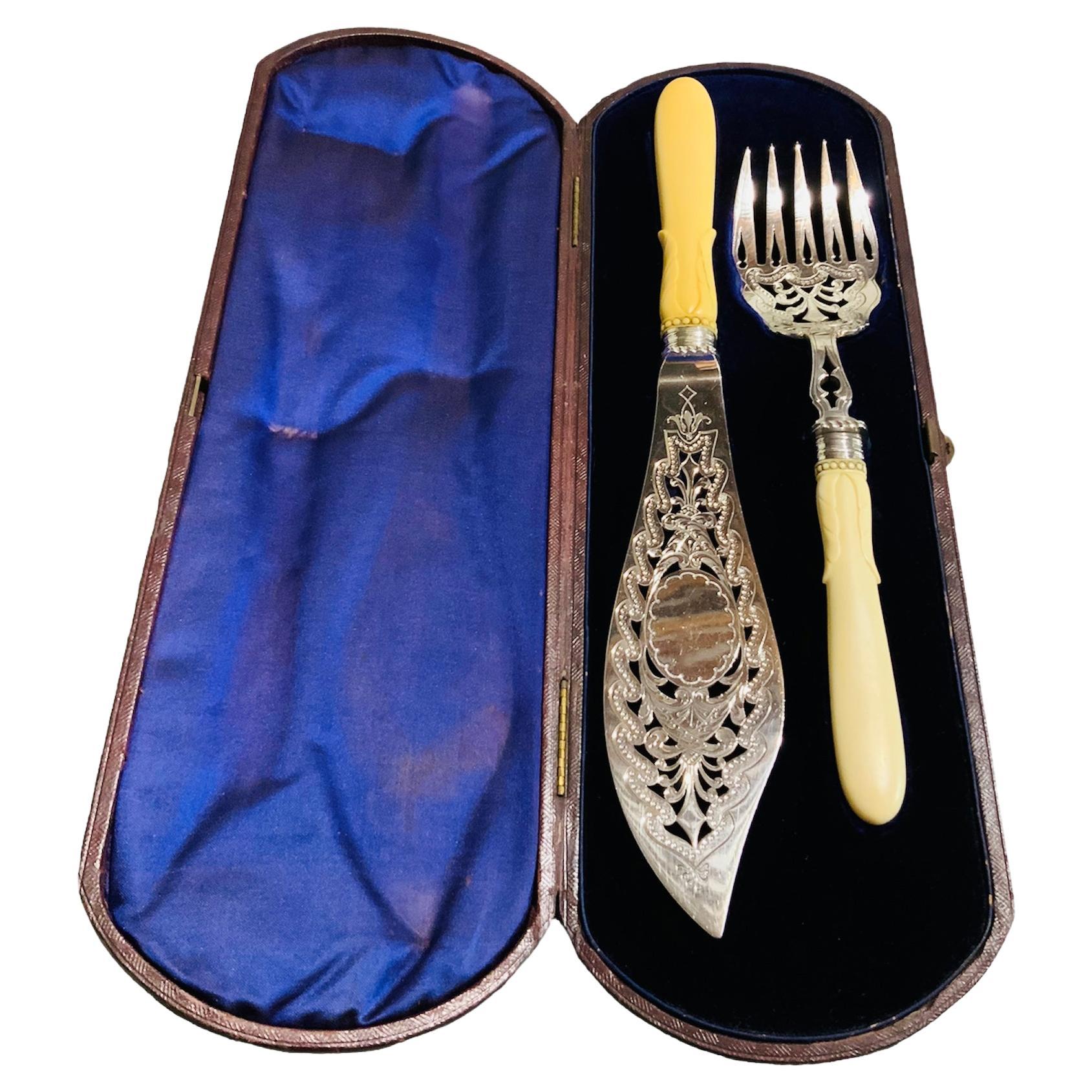 19th Century English Set Of Fishing Fork And Knife For Sale