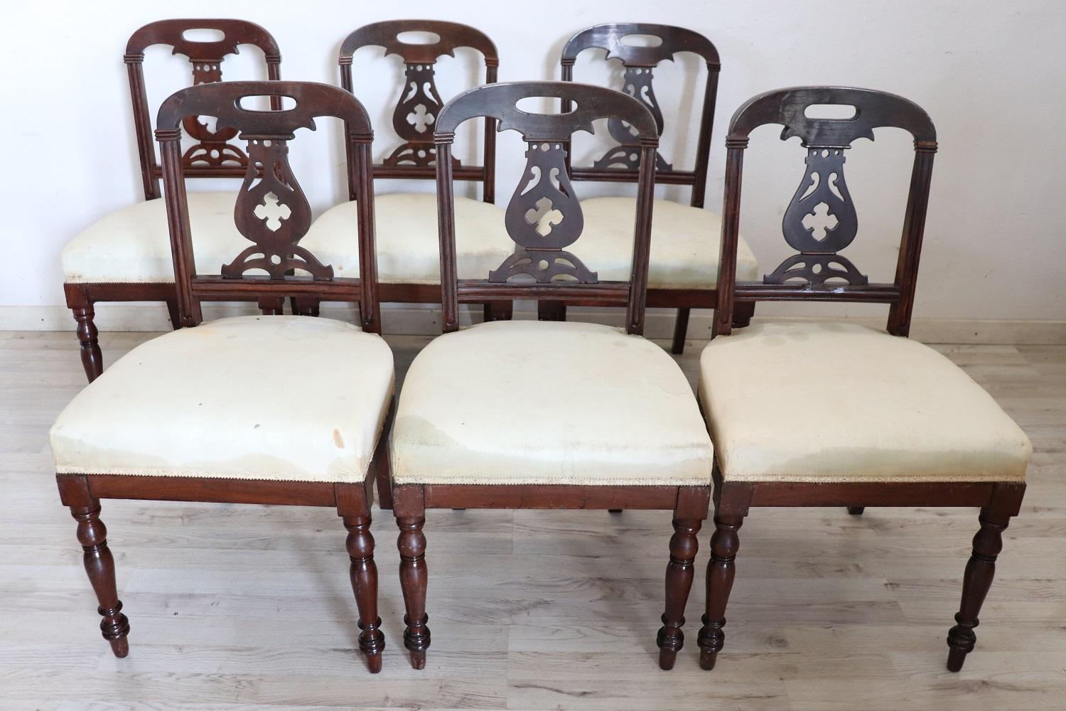 Carved 19th Century English Set of Six Antique Chairs For Sale