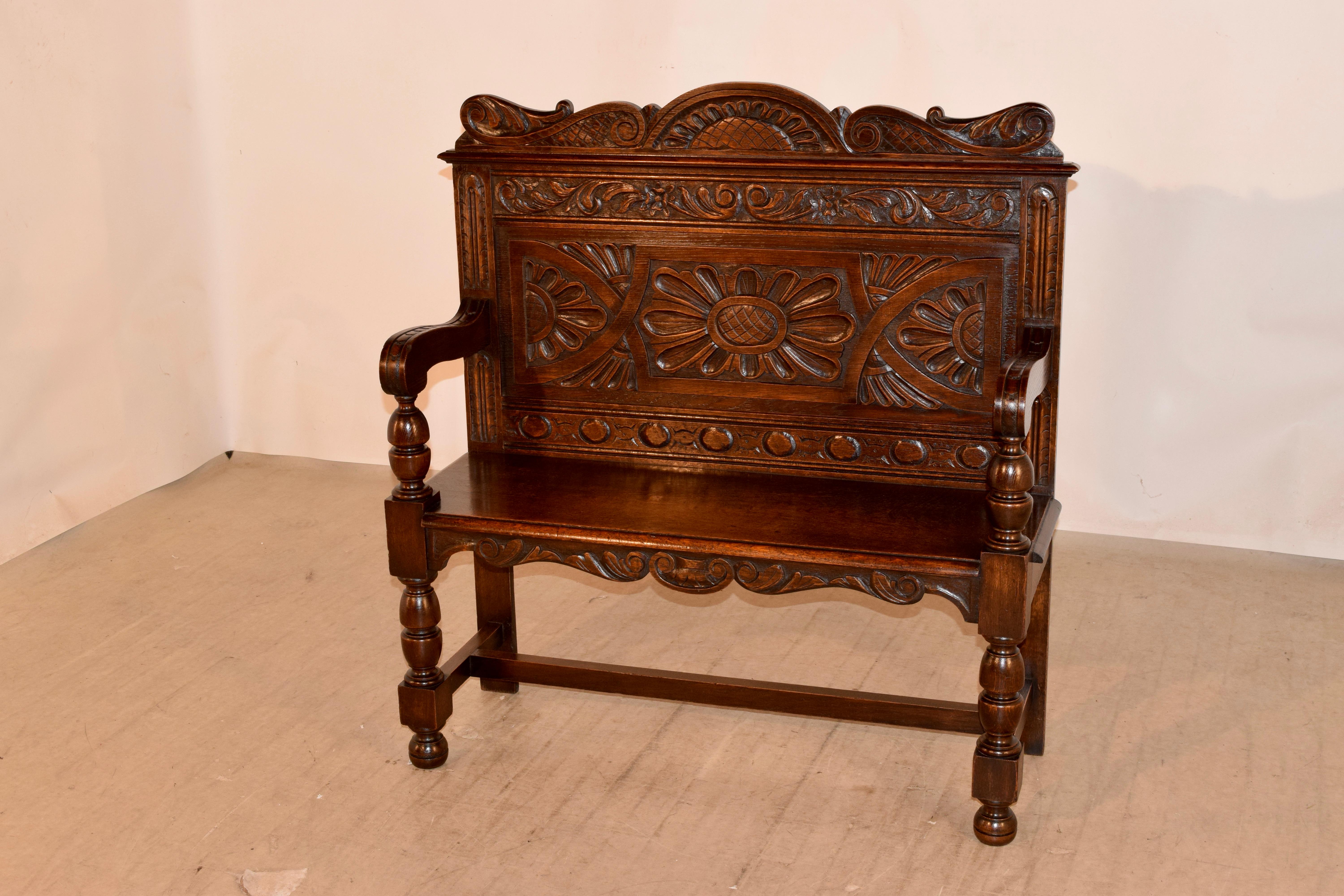 Hand-Carved 19th Century English Settle For Sale