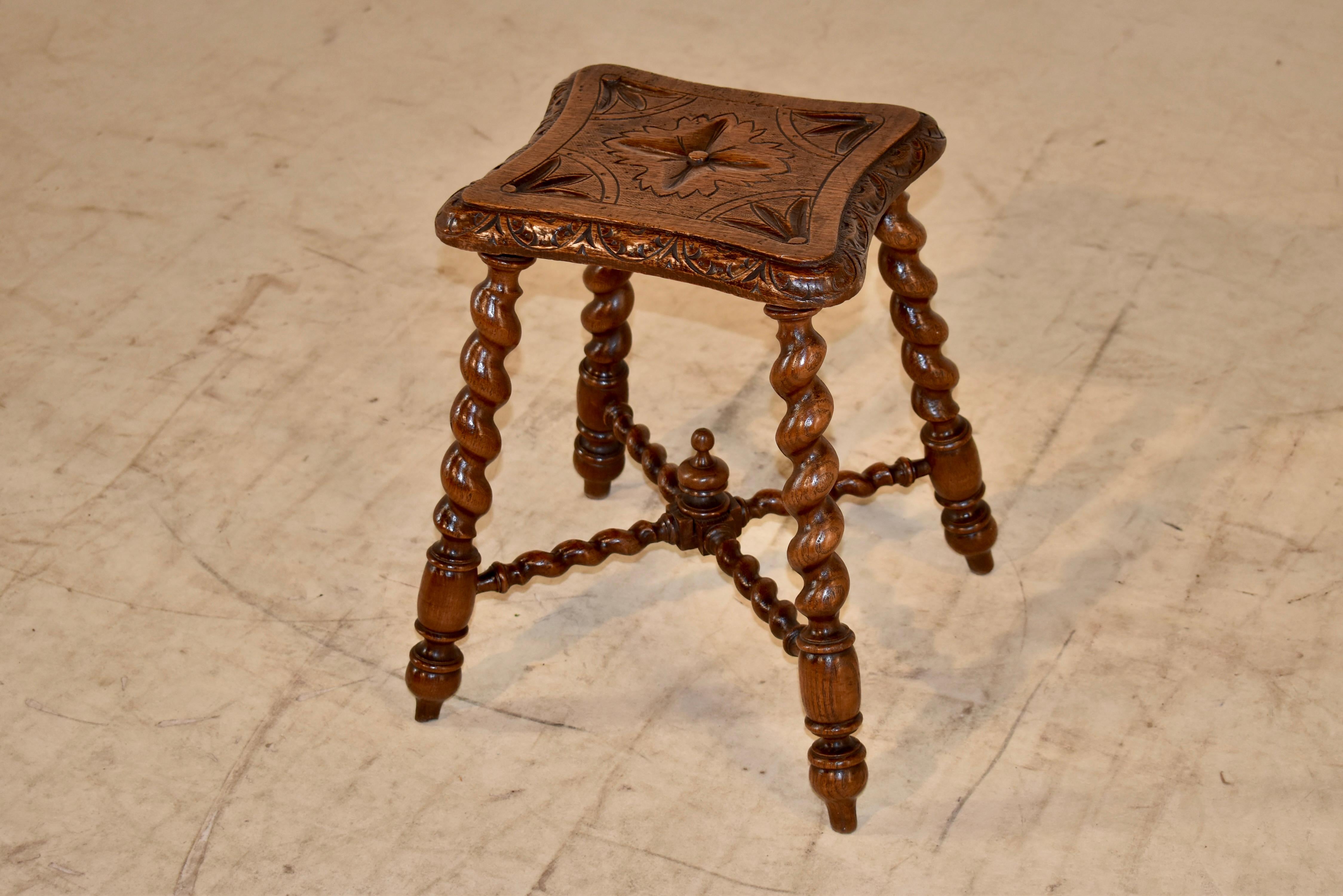 Hand-Carved 19th Century English Shaped Stool
