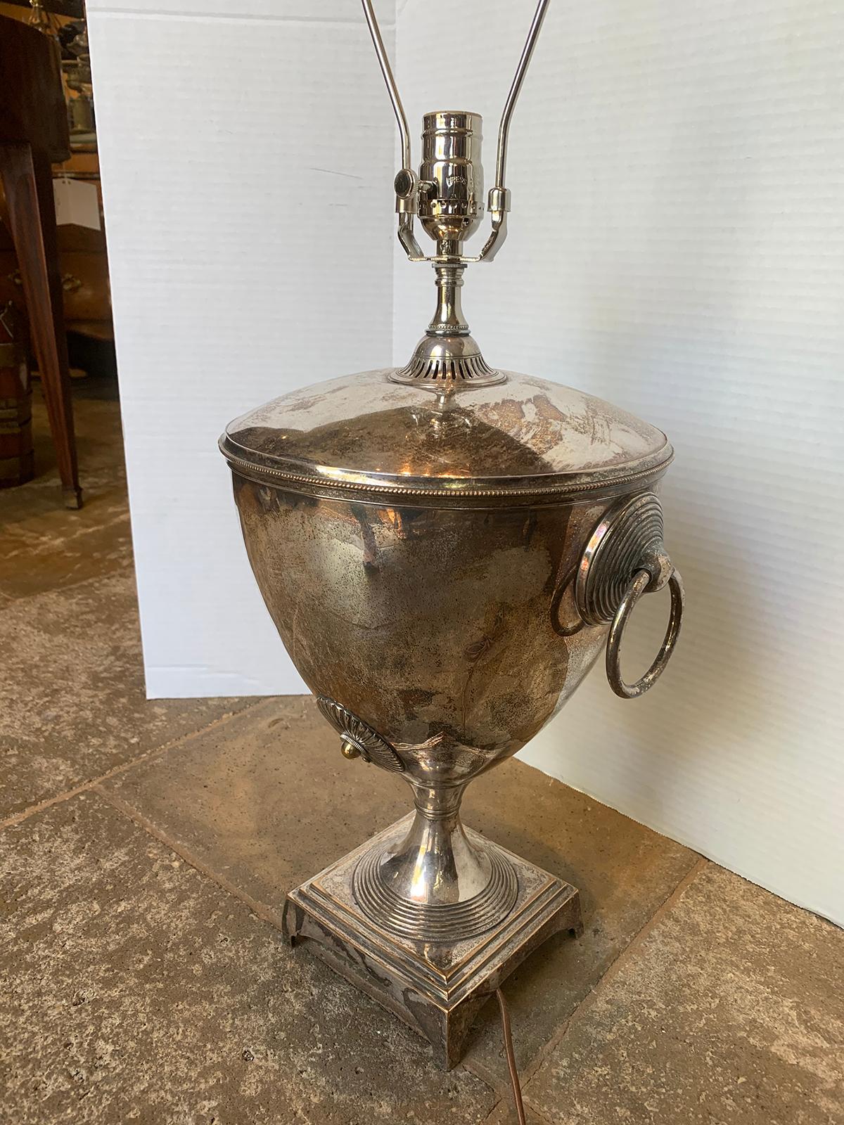 19th Century English Sheffield Silver Plate Hot Water Urn as Lamp In Good Condition In Atlanta, GA