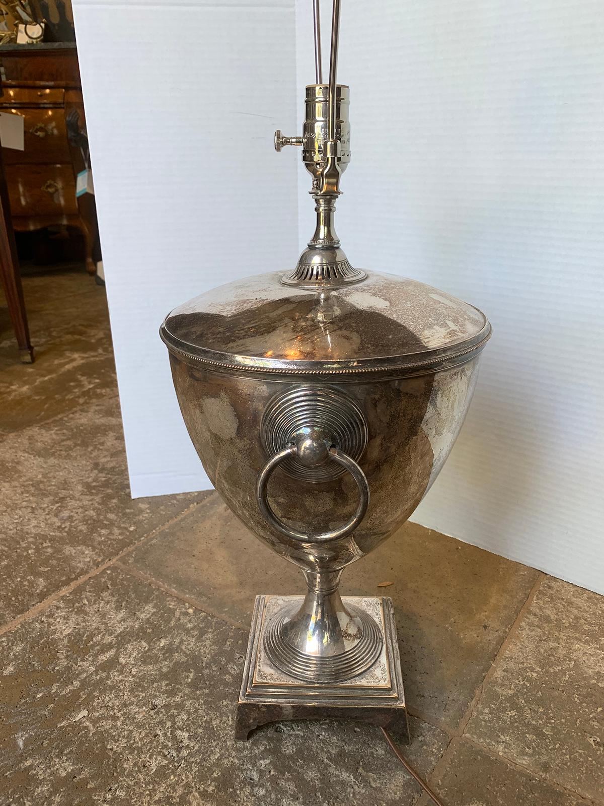 19th Century English Sheffield Silver Plate Hot Water Urn as Lamp 1