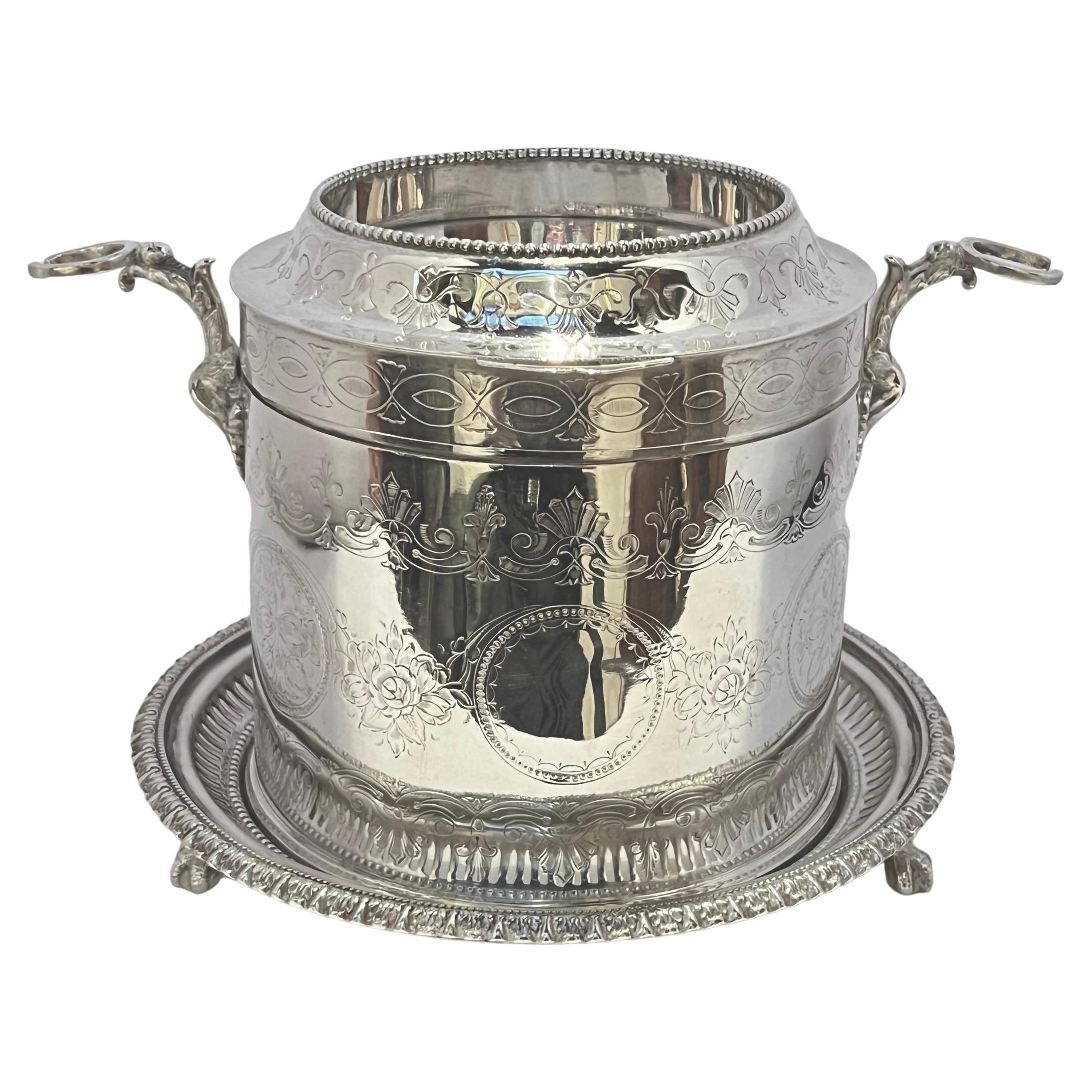 19th Century English Sheffield Silver Plate Ice Bucket / Tantalus For Sale