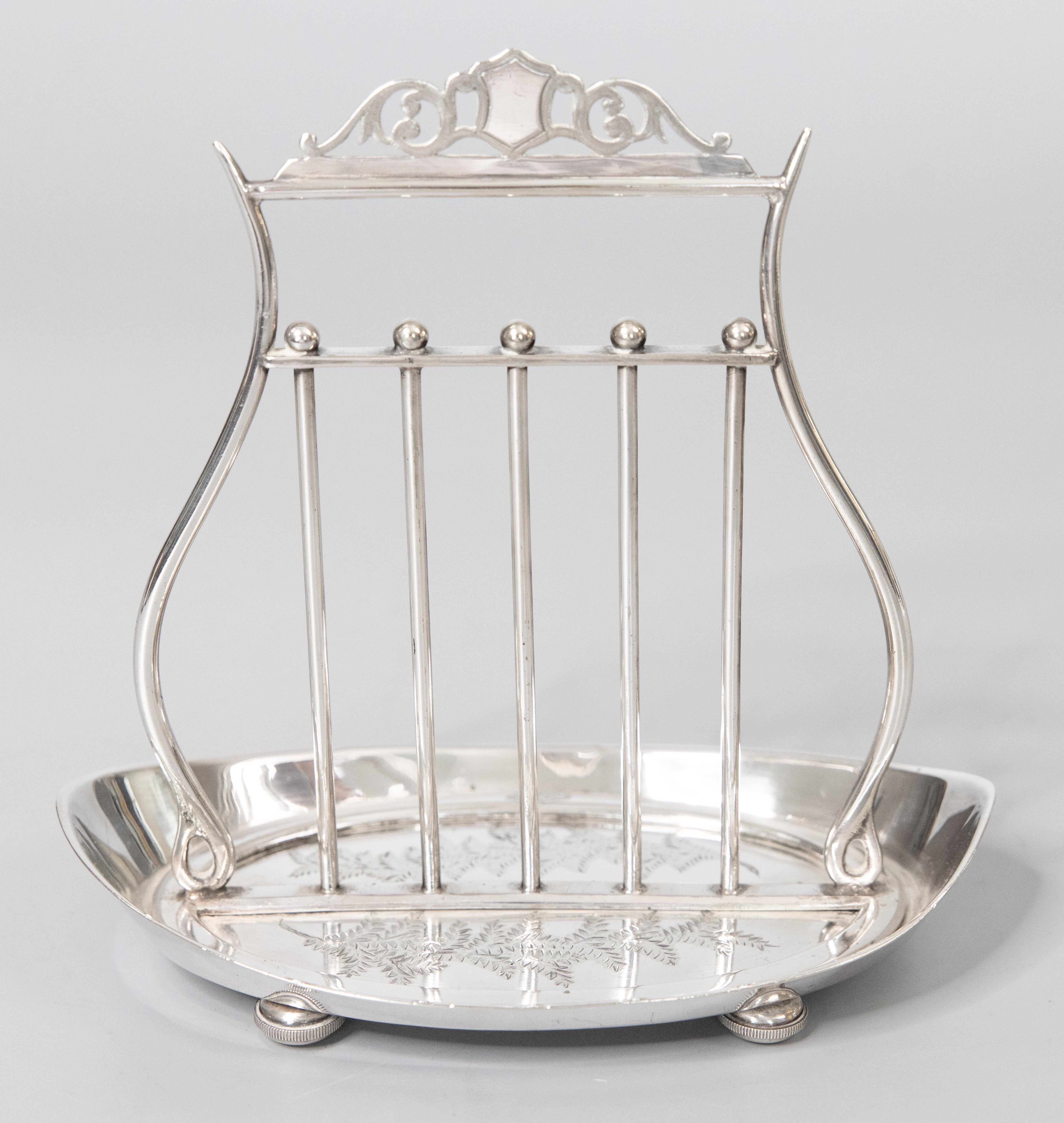 19th Century English Sheffield Silver Plate Lyre Shaped Letter Rack Holder For Sale 1
