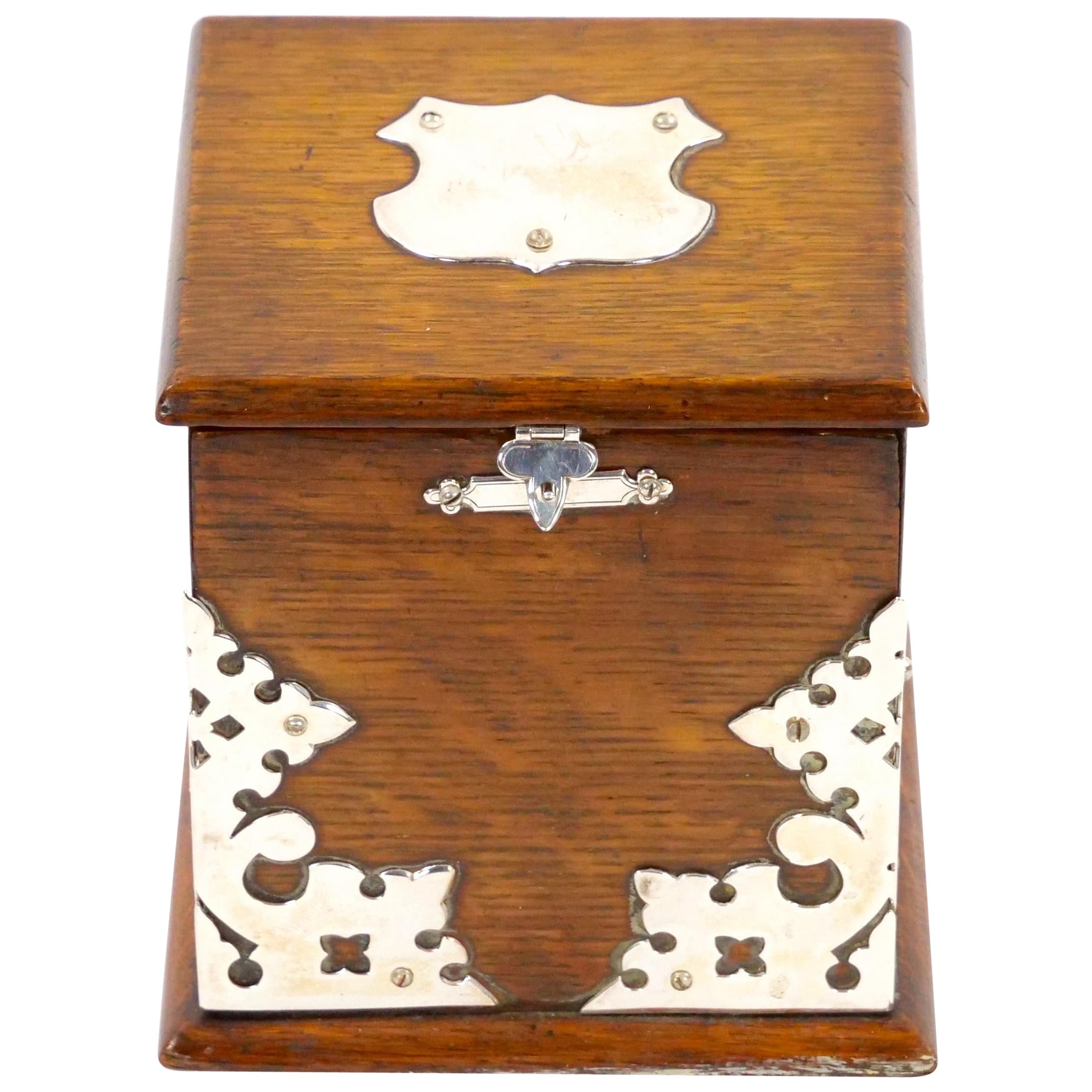 19th Century English Sheffield Silver Plate / Oak Tea Caddy