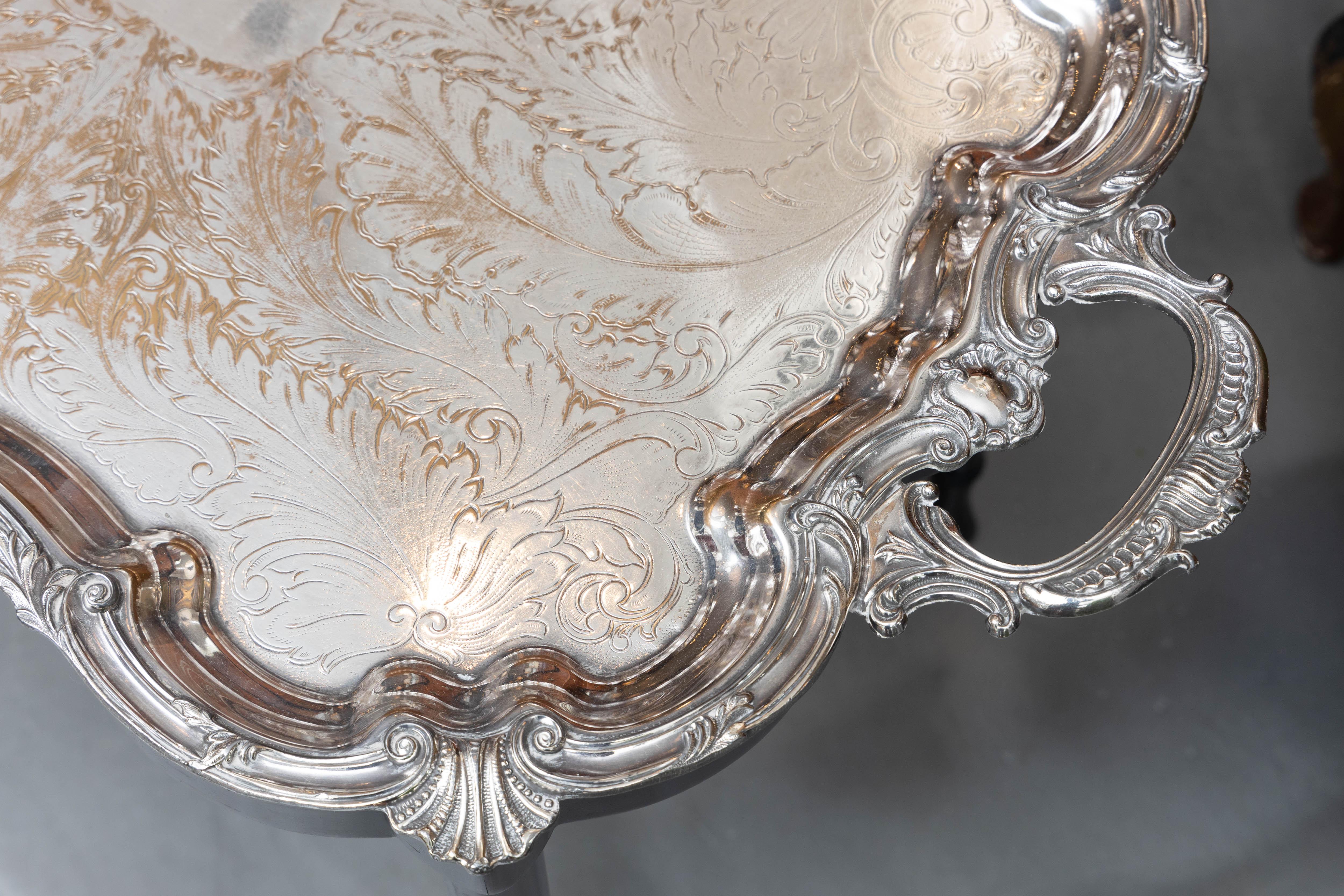 19th Century English Sheffield Silver Tray on Later Stand For Sale 1