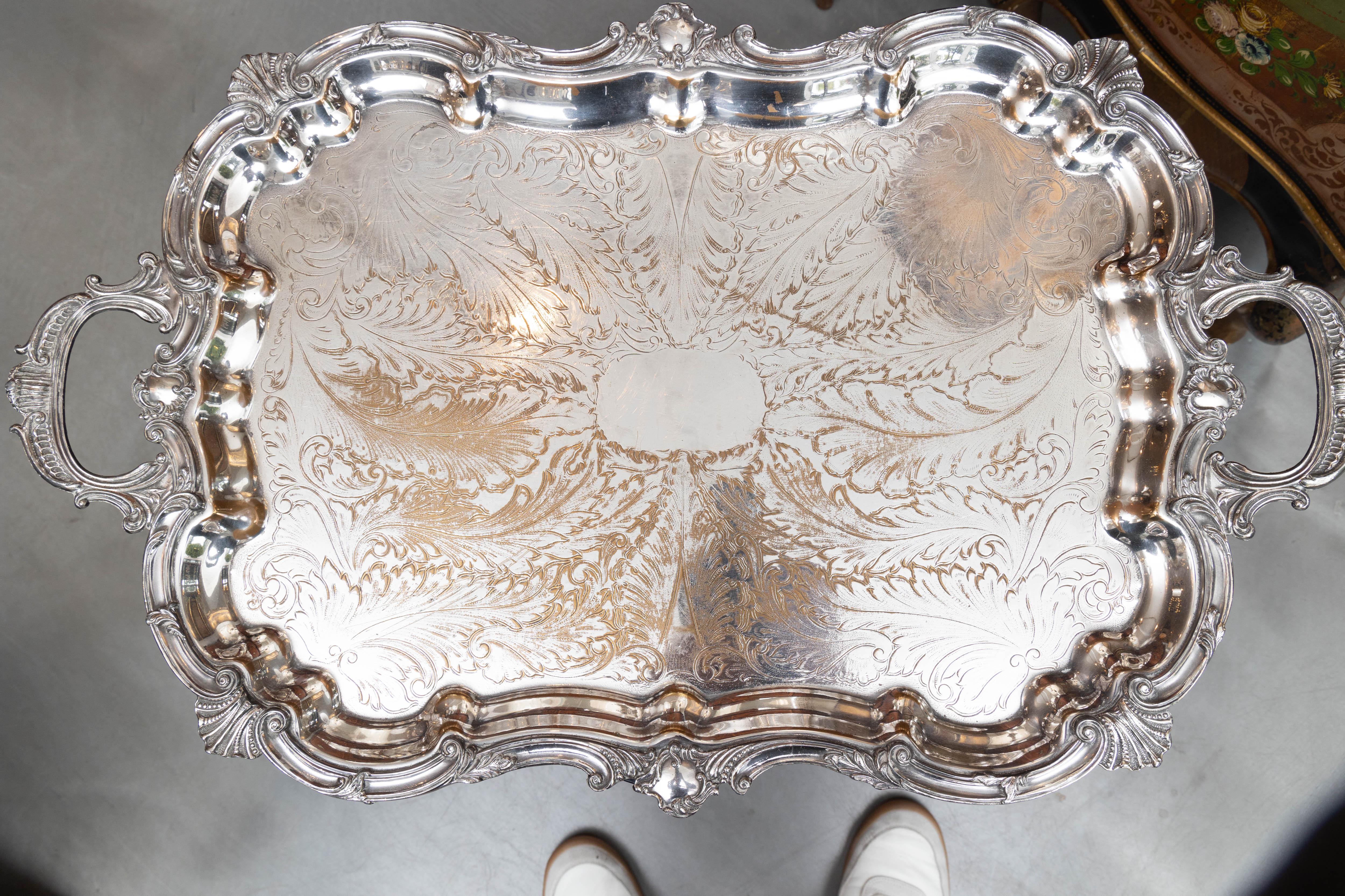 19th Century English Sheffield Silver Tray on Later Stand For Sale 2