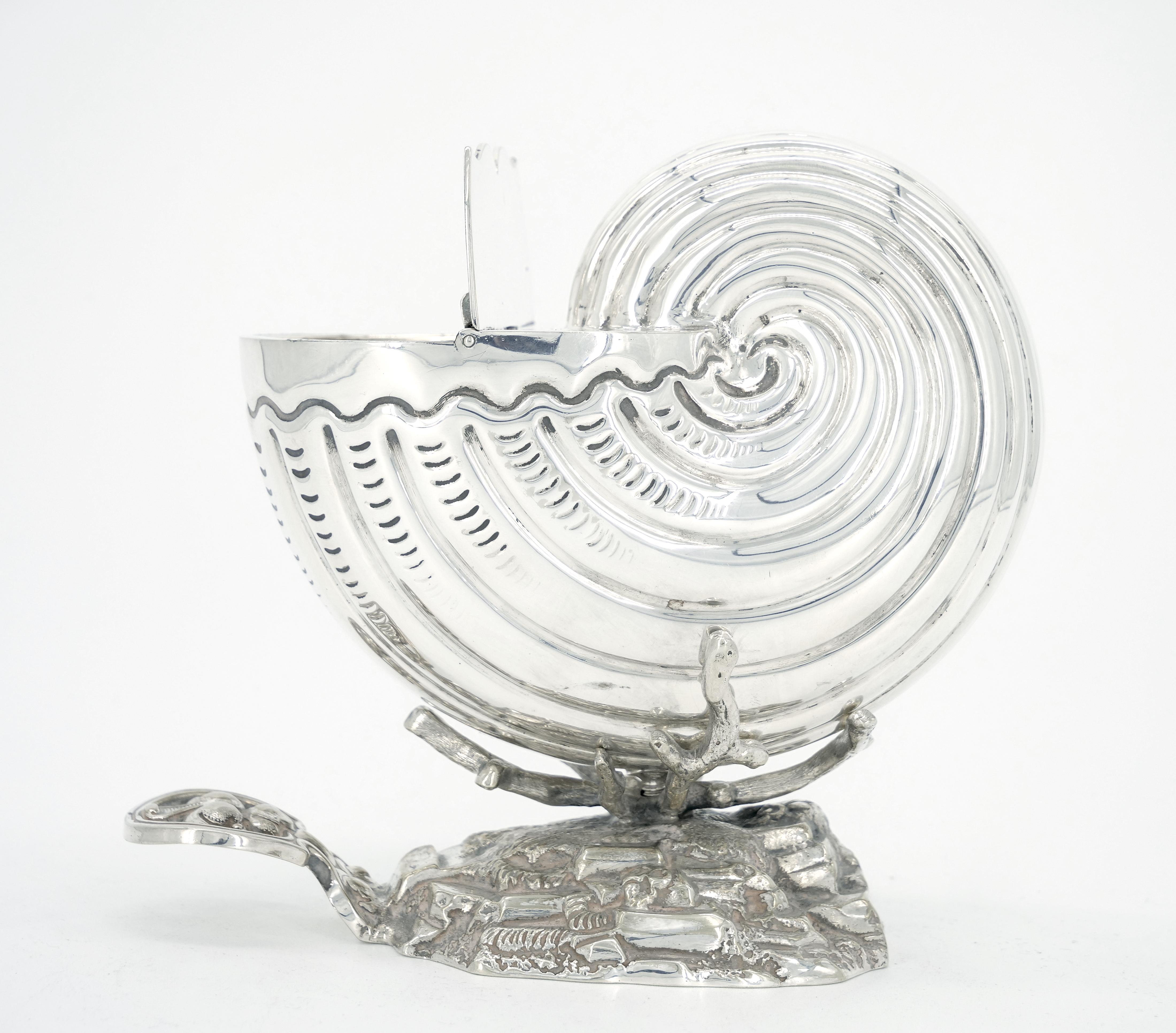 Silver Plate 19th Century English Sheffield Silverplate Nautilus Shaped Spoon Warmer For Sale