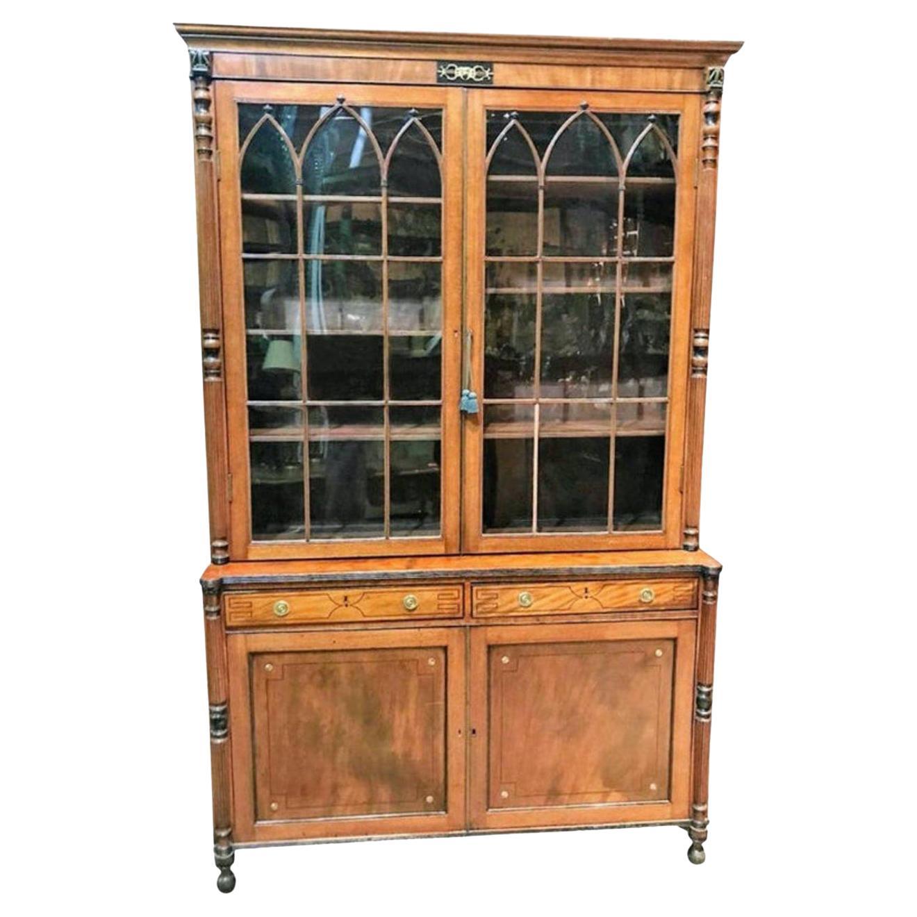19th Century English Sheraton Bookcase Cabinet For Sale