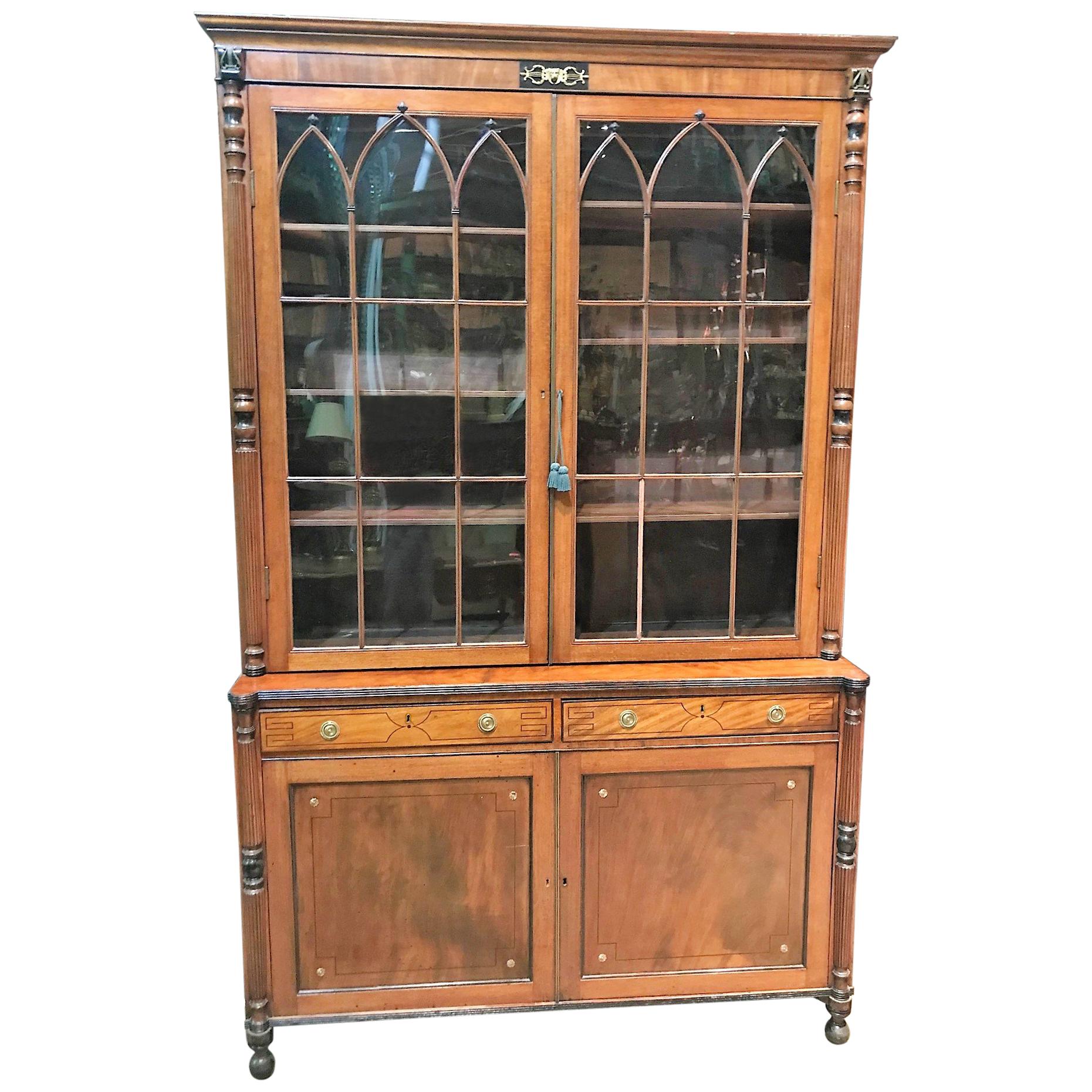 19th Century English Sheraton Mahogany Bookcase Cabinet