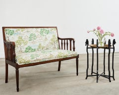 19th Century English Sheraton Mahogany Settee Chinoiserie Fabric