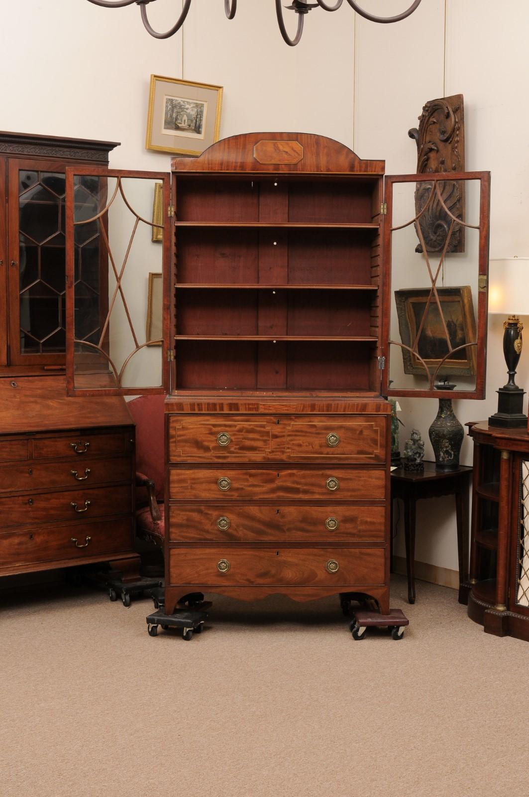 19th Century English Sheraton Style Mahogany Inlaid Secretary Bookcase  14