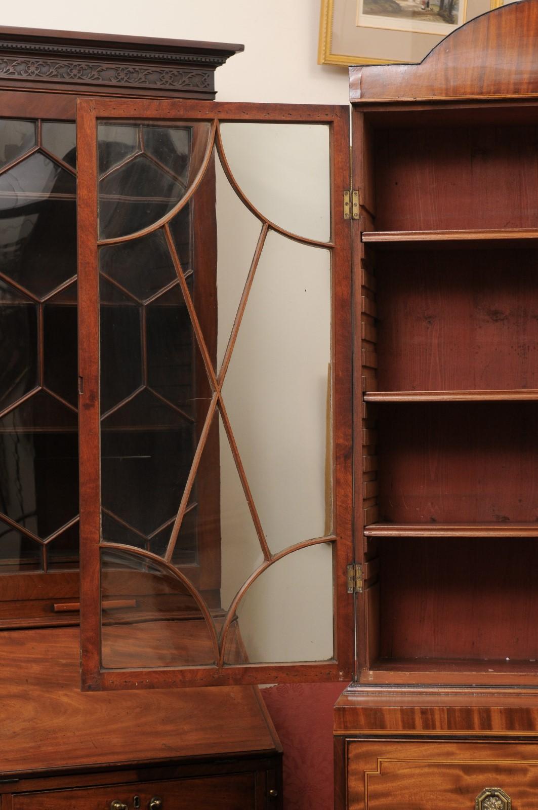 19th Century English Sheraton Style Mahogany Inlaid Secretary Bookcase  15