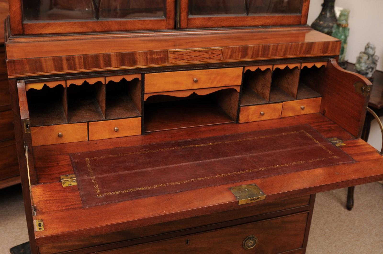 19th Century English Sheraton Style Mahogany Inlaid Secretary Bookcase  4