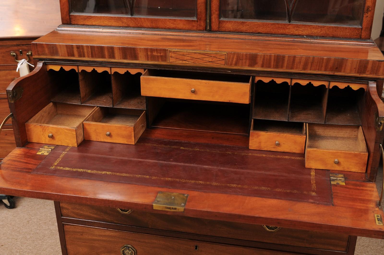 19th Century English Sheraton Style Mahogany Inlaid Secretary Bookcase  5