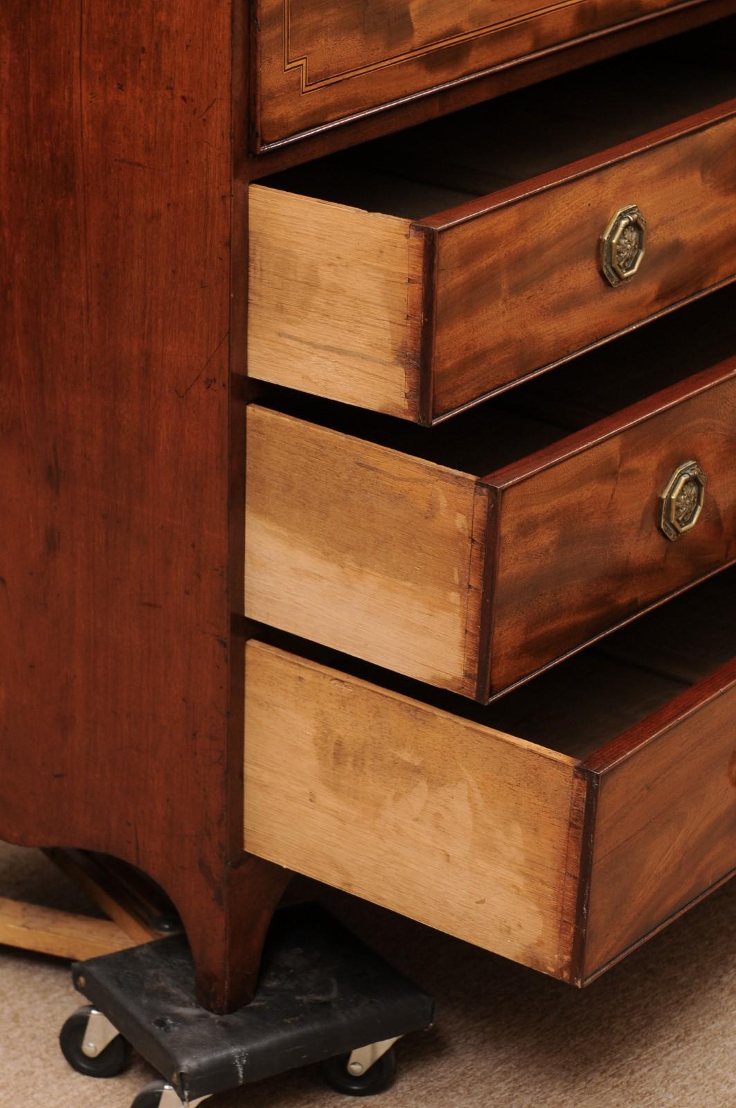 19th Century English Sheraton Style Mahogany Inlaid Secretary Bookcase  6