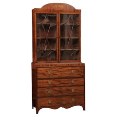 19th Century English Sheraton Style Mahogany Inlaid Secretary Bookcase 