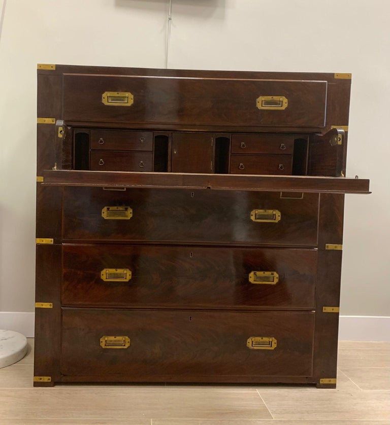 19th Century English Ship Commode, Chest of Drawers, Bureau, Wood Brass