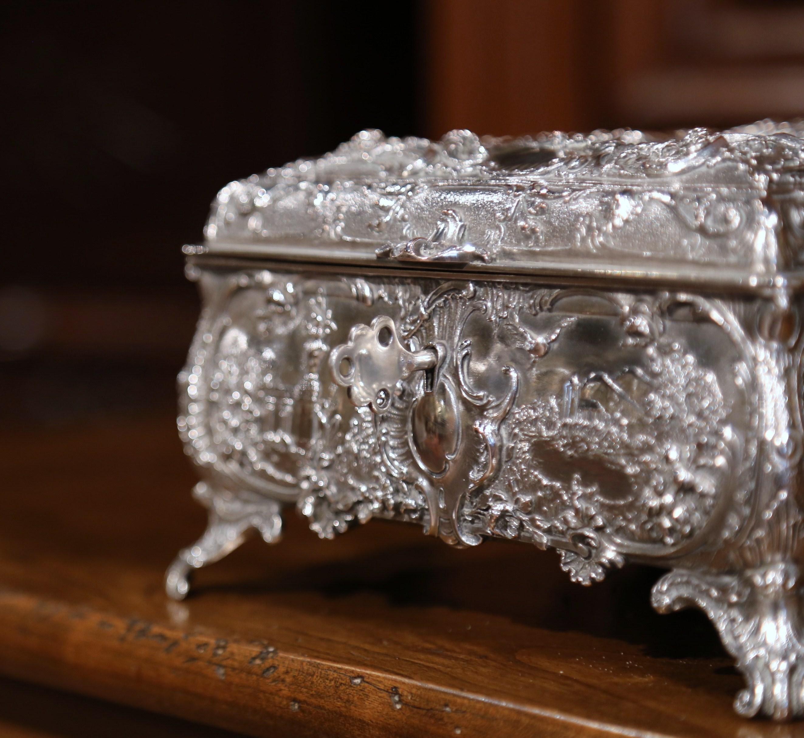 19th Century English Silver on Copper Embossed Sheffield Jewelry Casket Box 1