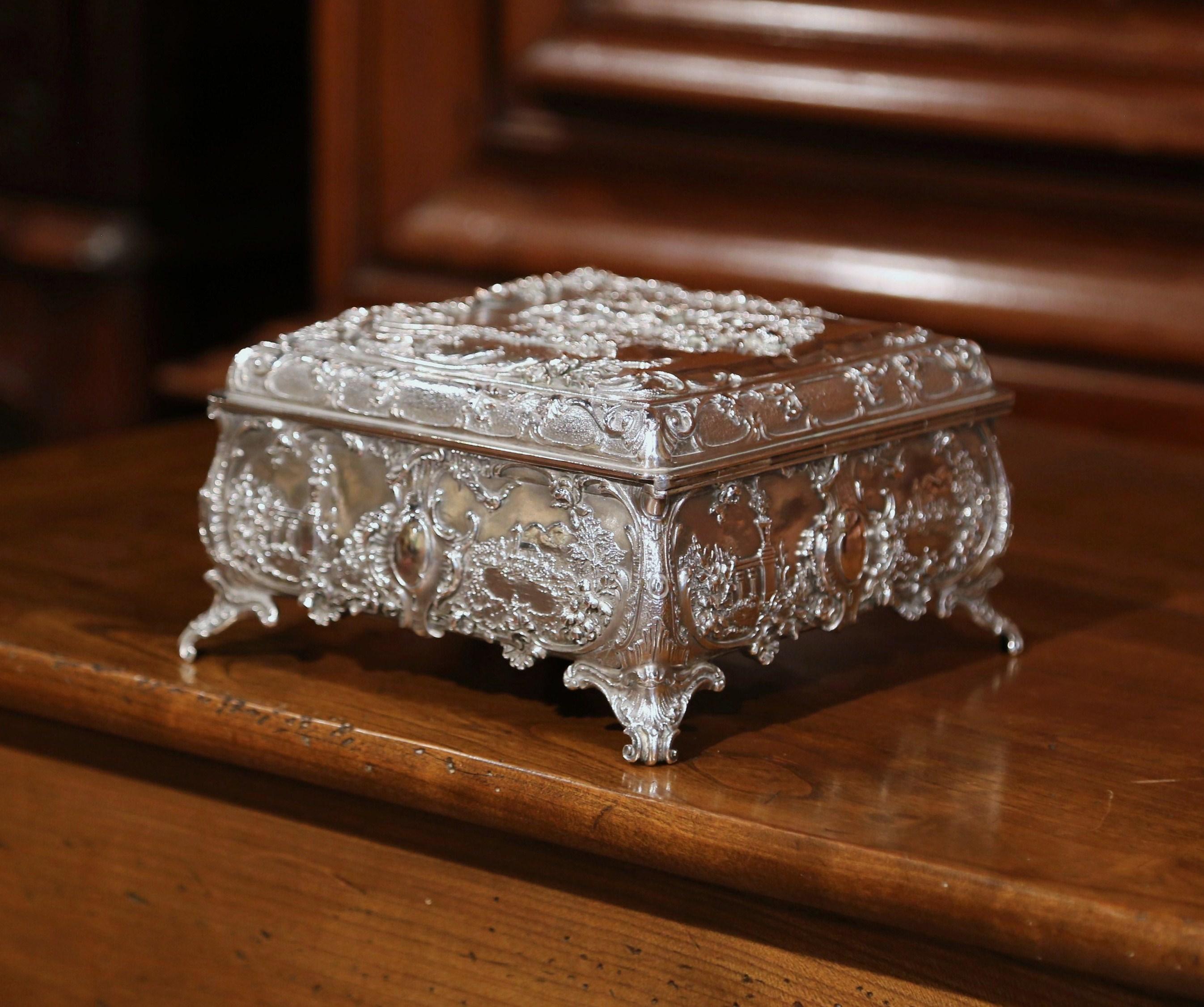 19th Century English Silver on Copper Embossed Sheffield Jewelry Casket Box 2